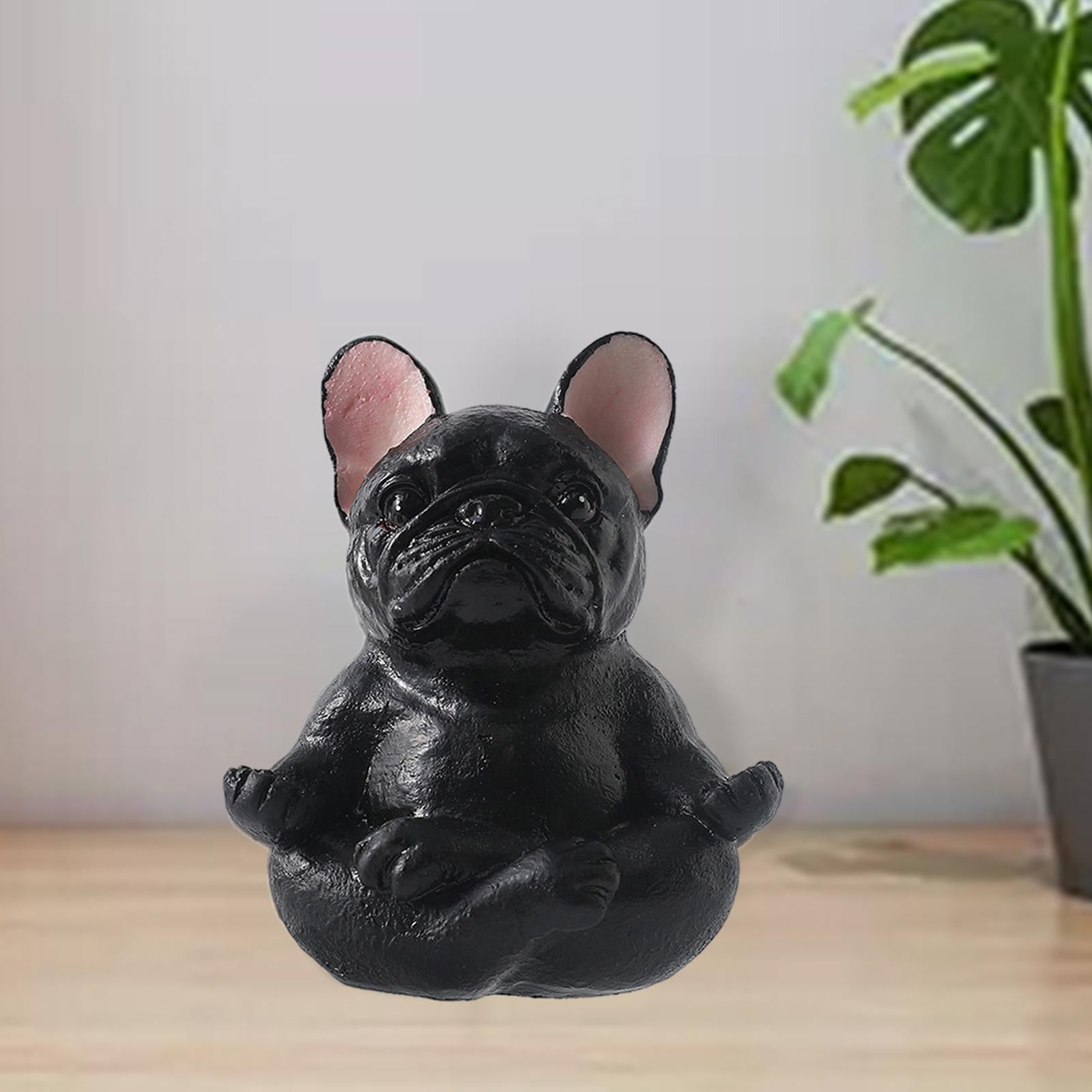 Simulation Bulldog Statue Yoga Dog Figurine Ornament Black 7.5x9cm