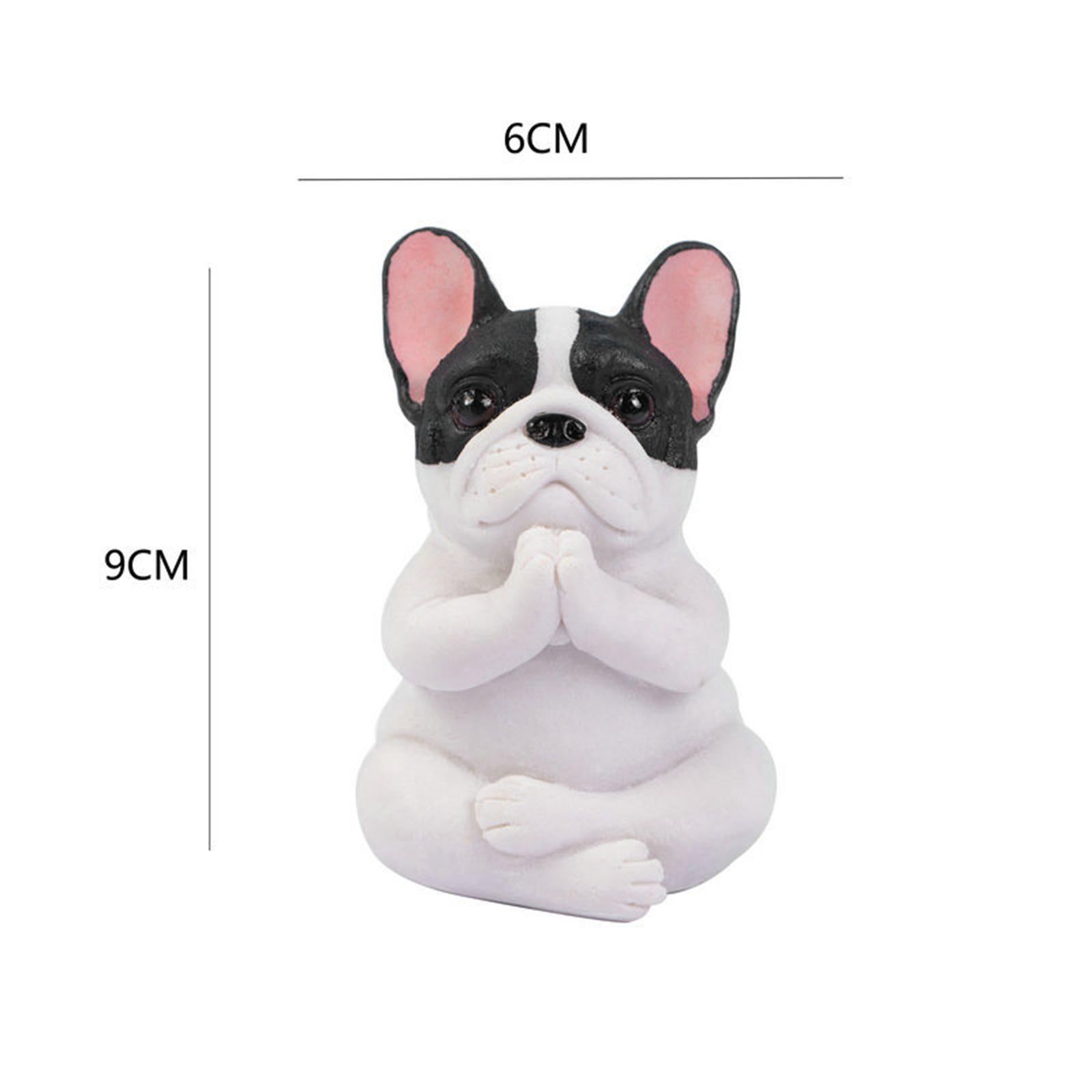 Simulation Bulldog Statue Yoga Dog Figurine Ornament White Black 6x9cm