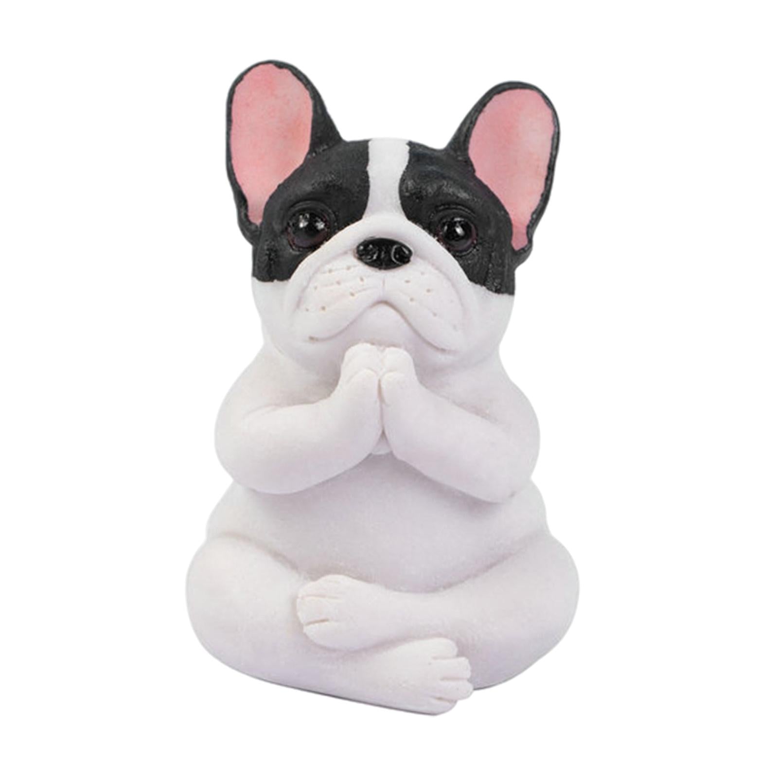 Simulation Bulldog Statue Yoga Dog Figurine Ornament White Black 6x9cm