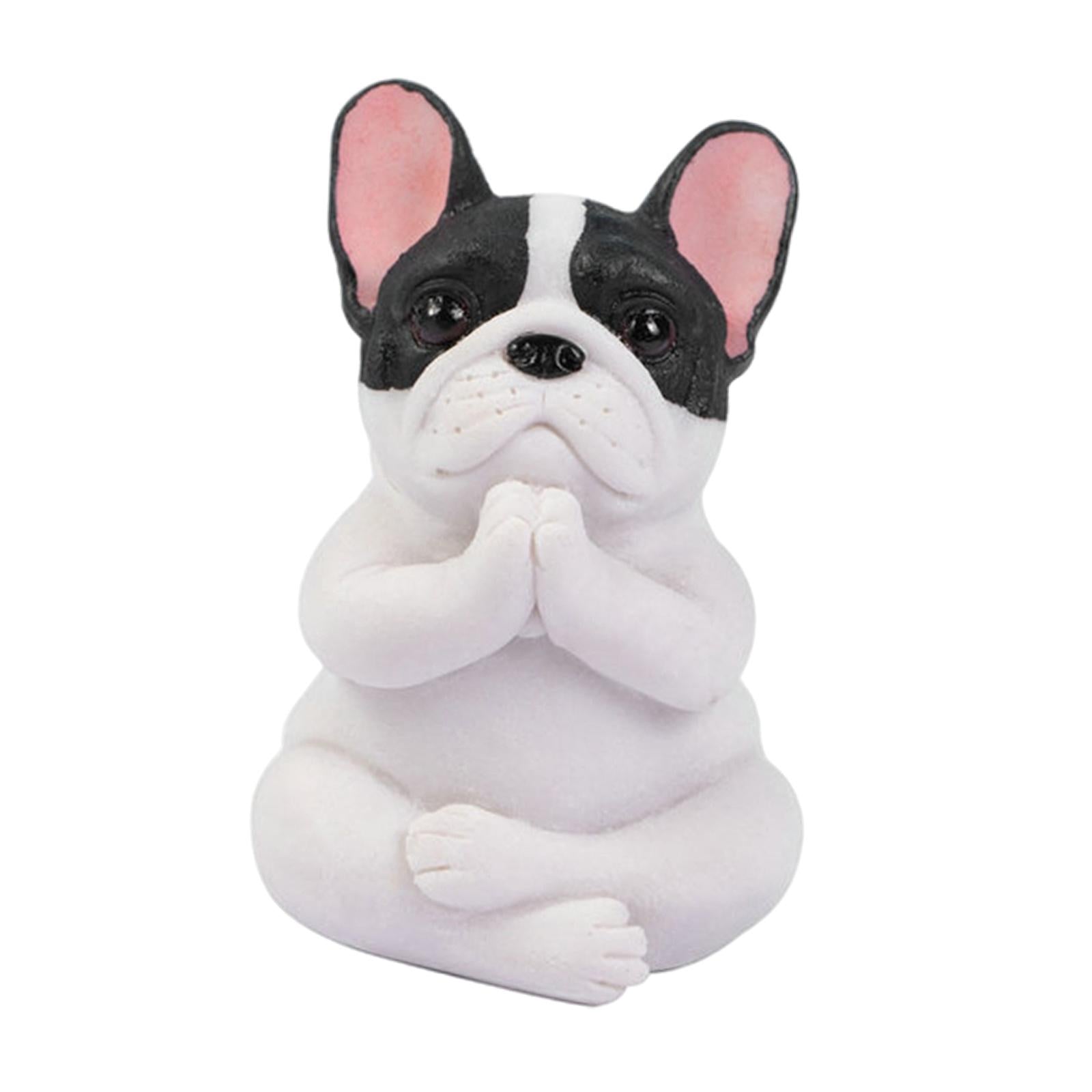 Simulation Bulldog Statue Yoga Dog Figurine Ornament White Black 6x9cm