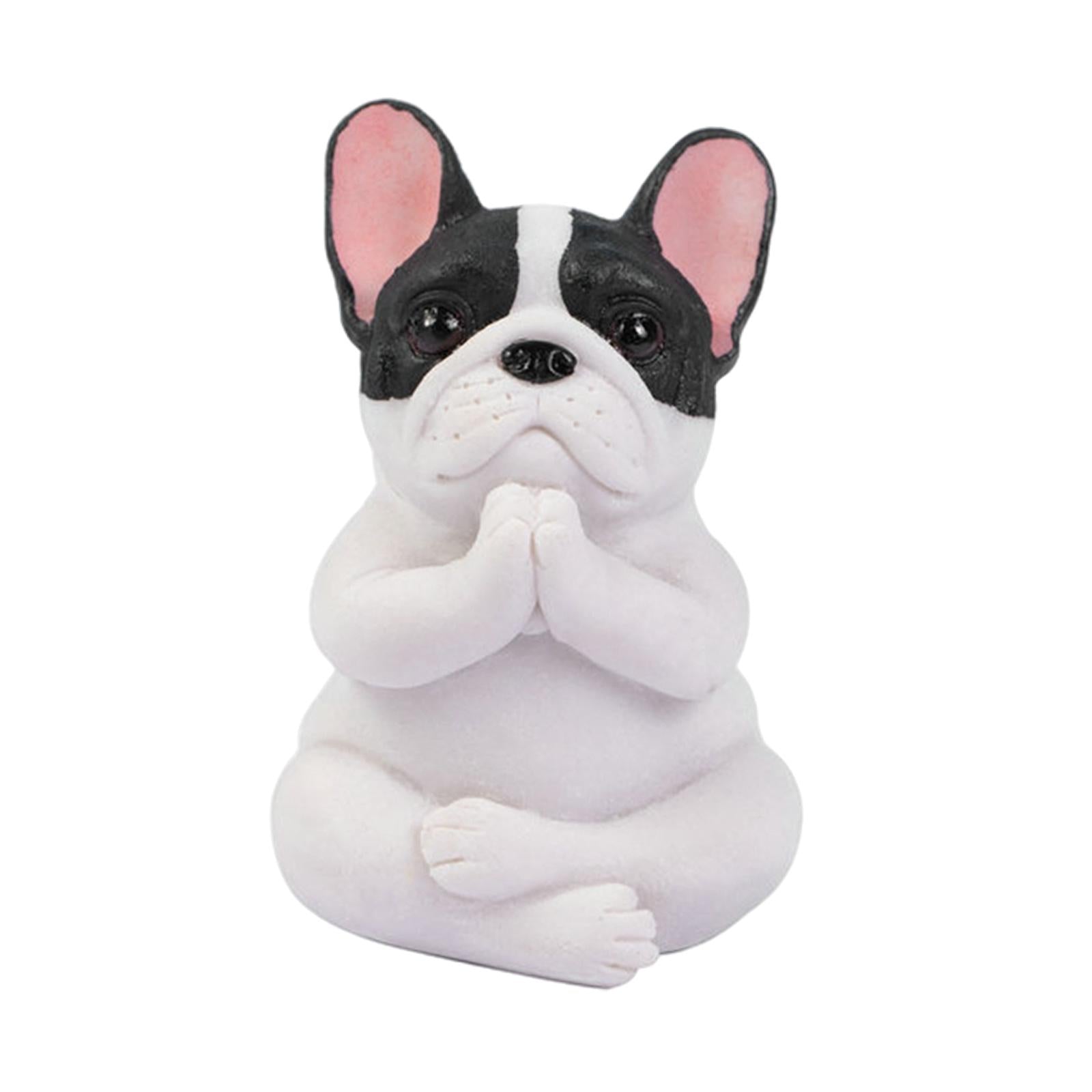 Simulation Bulldog Statue Yoga Dog Figurine Ornament White Black 6x9cm