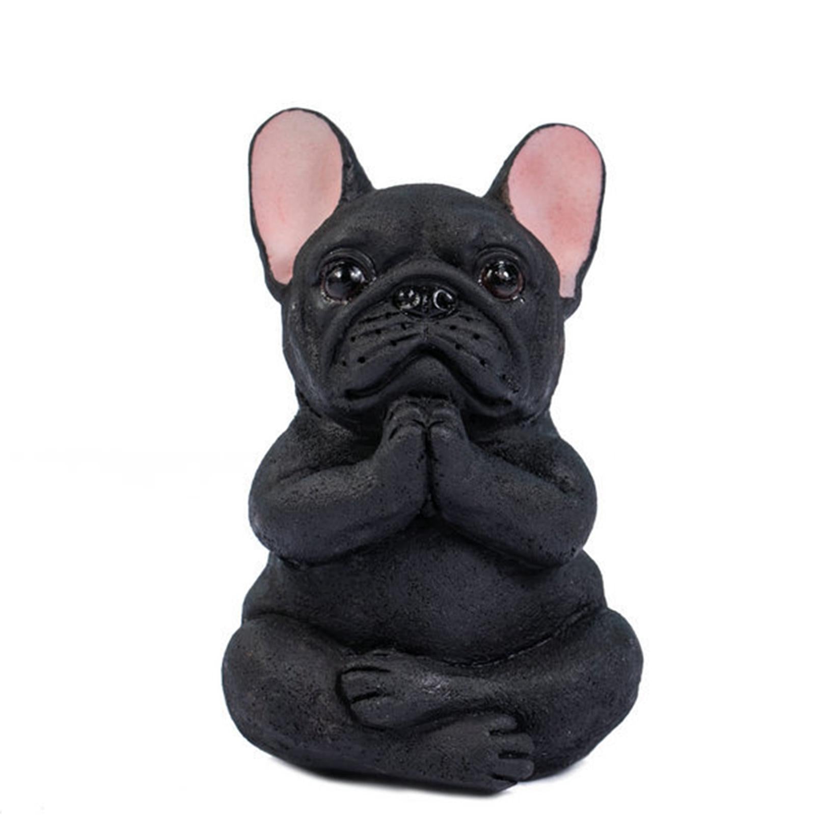 Simulation Bulldog Statue Yoga Dog Figurine Ornament Black 6x9cm