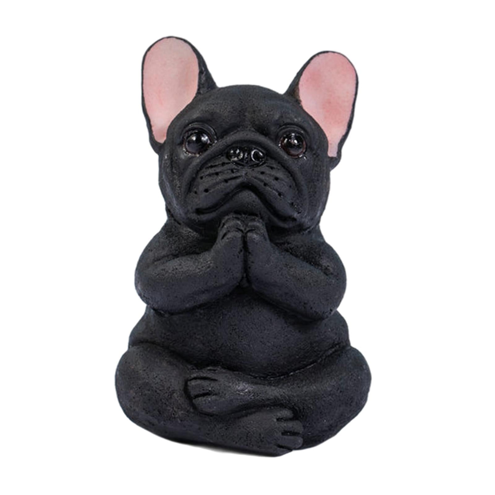 Simulation Bulldog Statue Yoga Dog Figurine Ornament Black 6x9cm