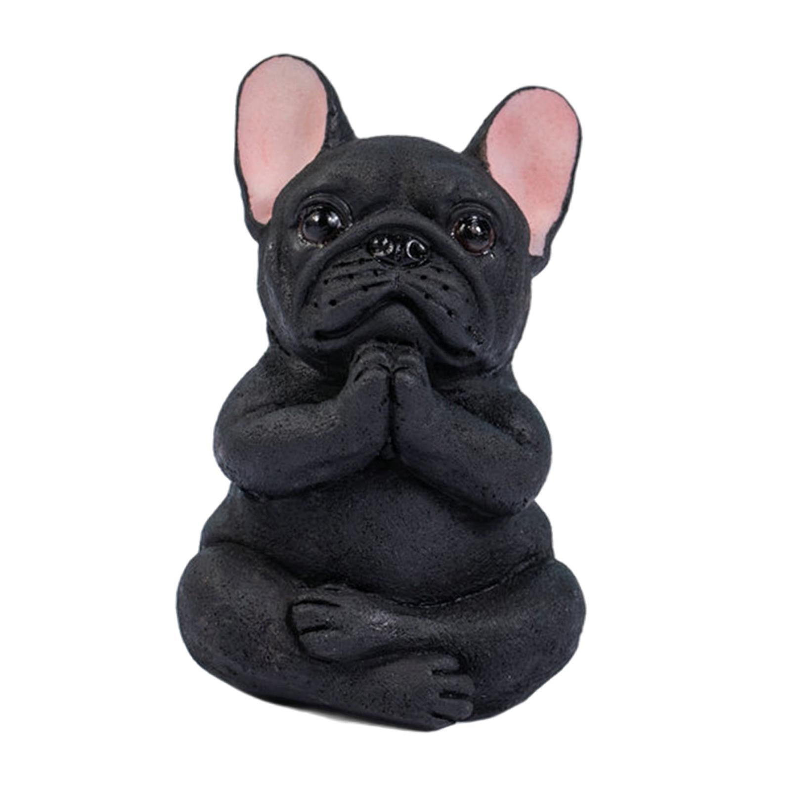 Simulation Bulldog Statue Yoga Dog Figurine Ornament Black 6x9cm