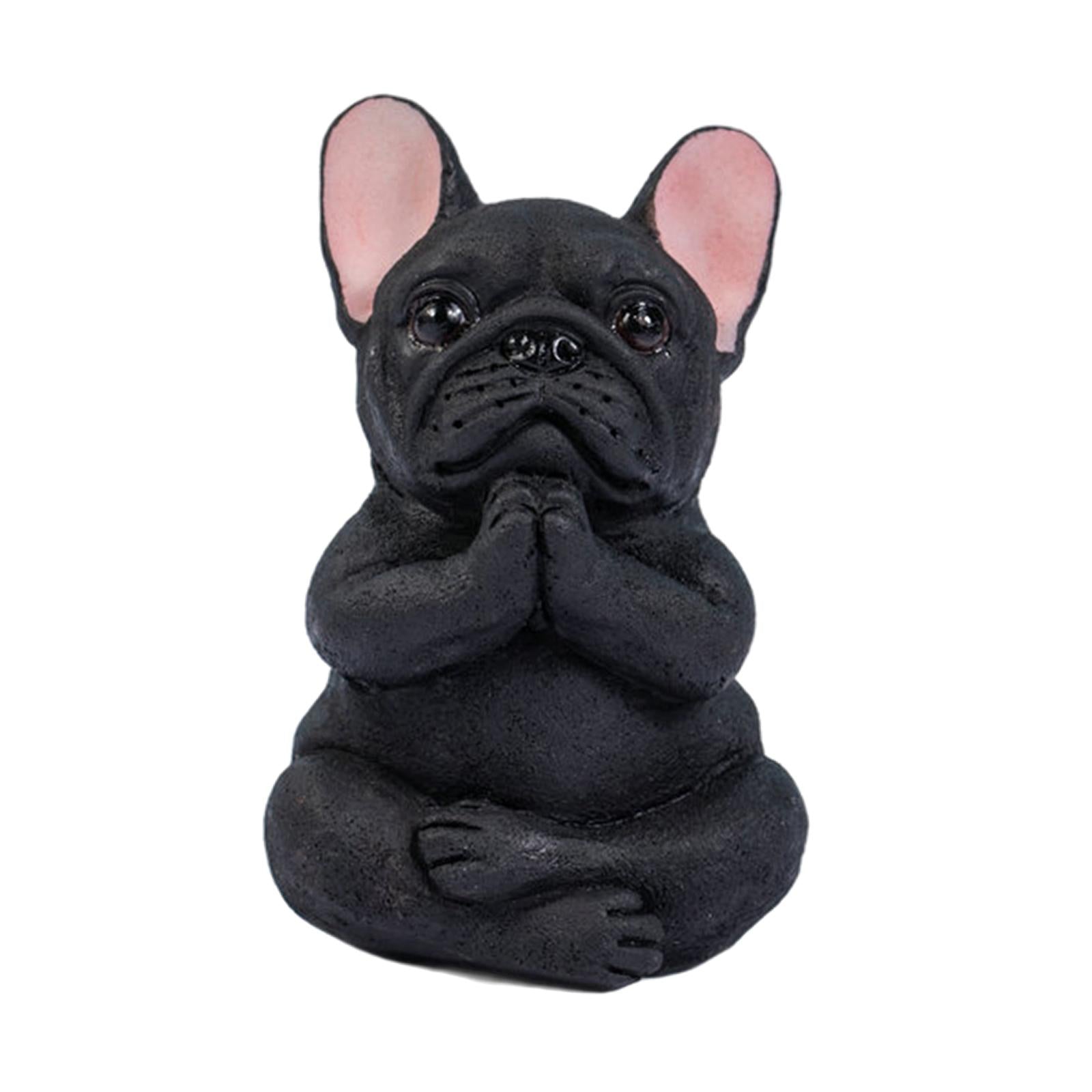 Simulation Bulldog Statue Yoga Dog Figurine Ornament Black 6x9cm