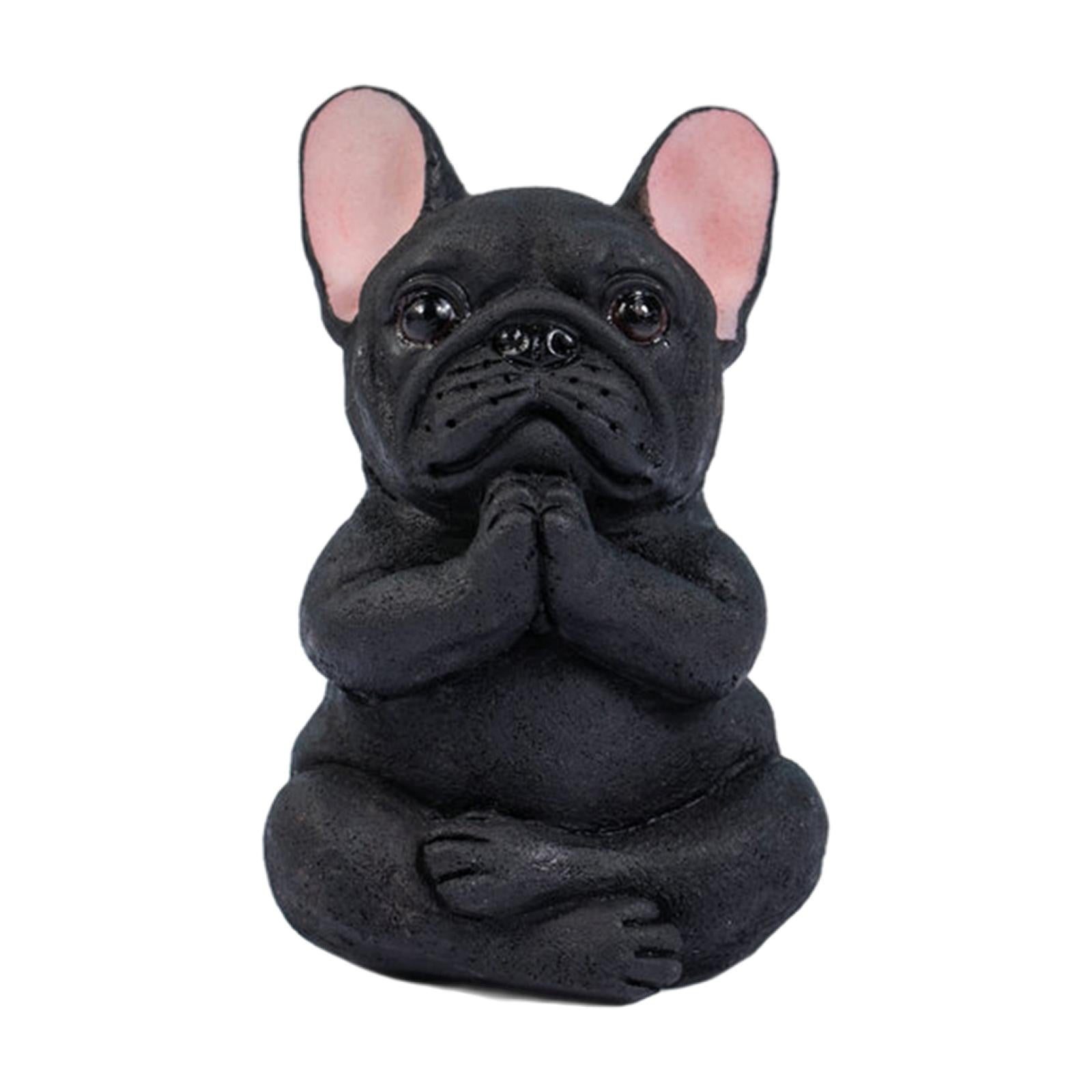 Simulation Bulldog Statue Yoga Dog Figurine Ornament Black 6x9cm