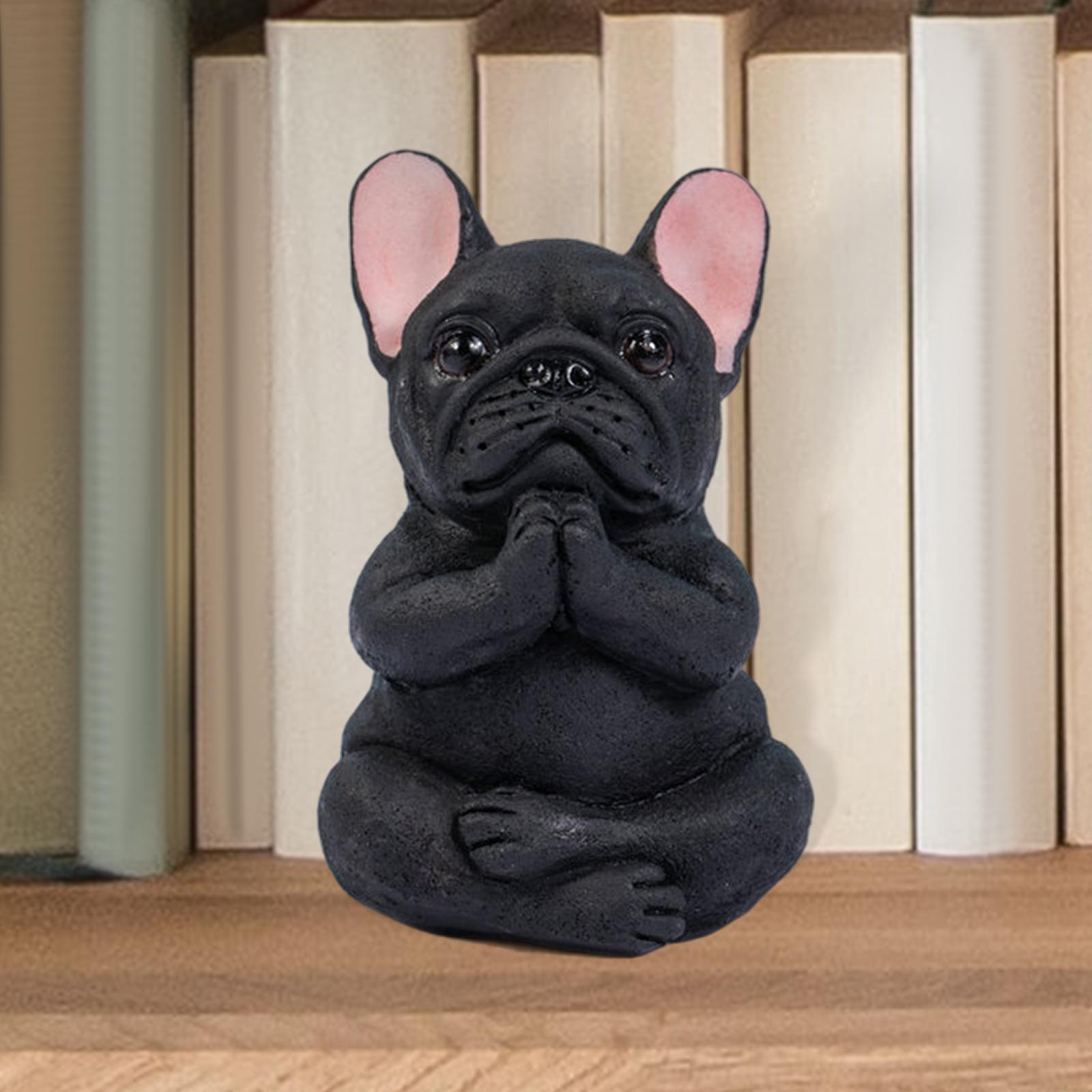 Simulation Bulldog Statue Yoga Dog Figurine Ornament Black 6x9cm