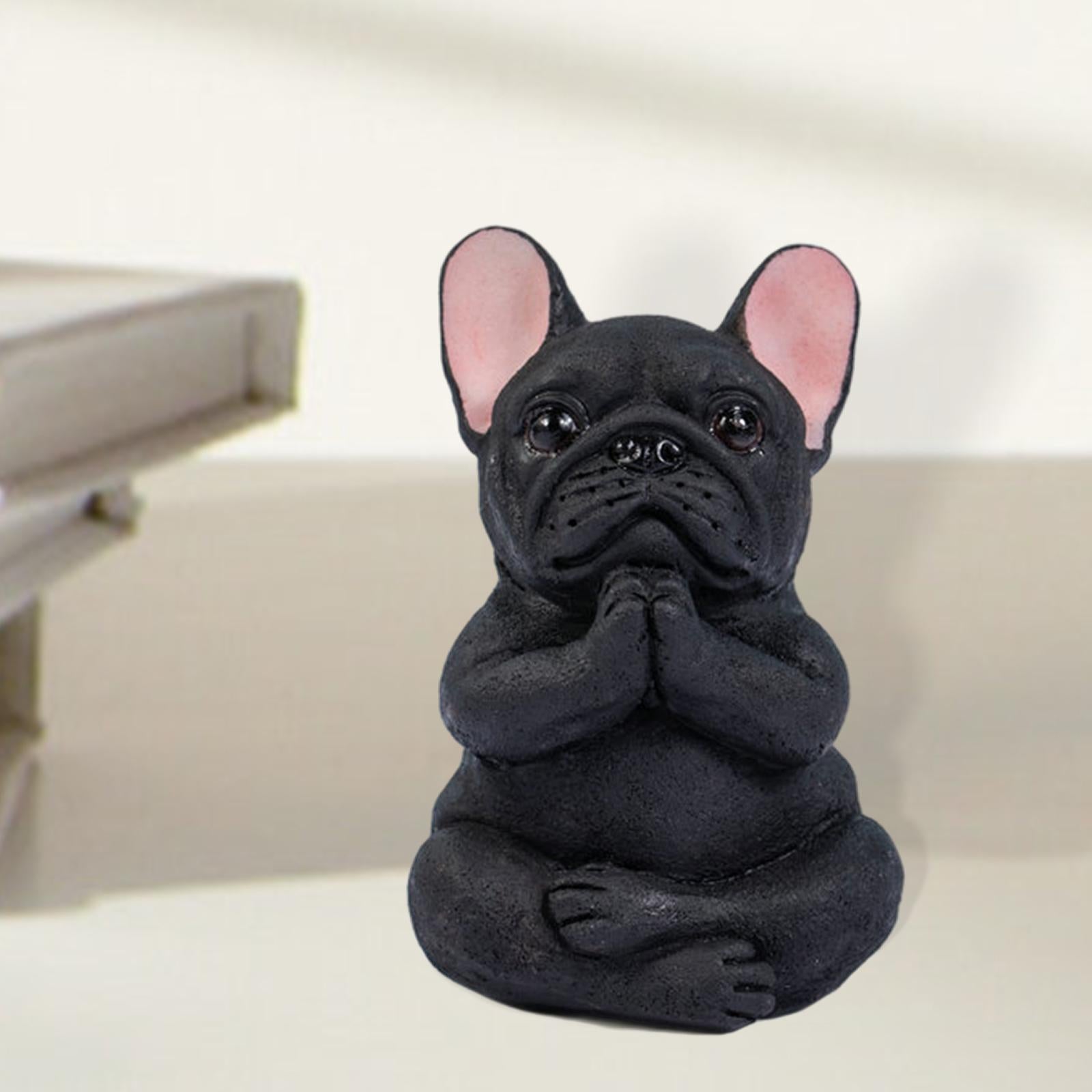 Simulation Bulldog Statue Yoga Dog Figurine Ornament Black 6x9cm