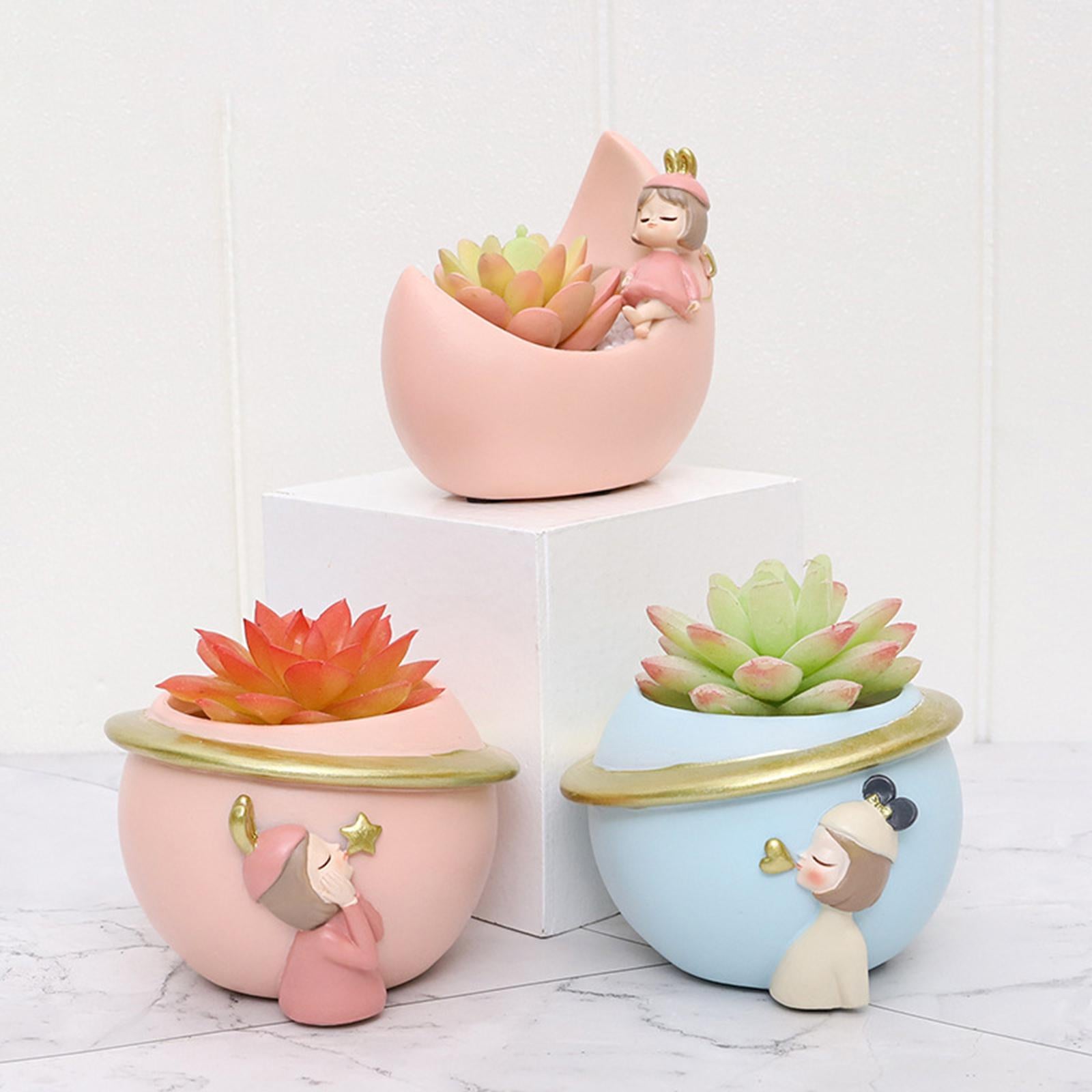 Succulent Planter Desktop Ornament Hand Painted for Outdoor Indoor Kitchen pink