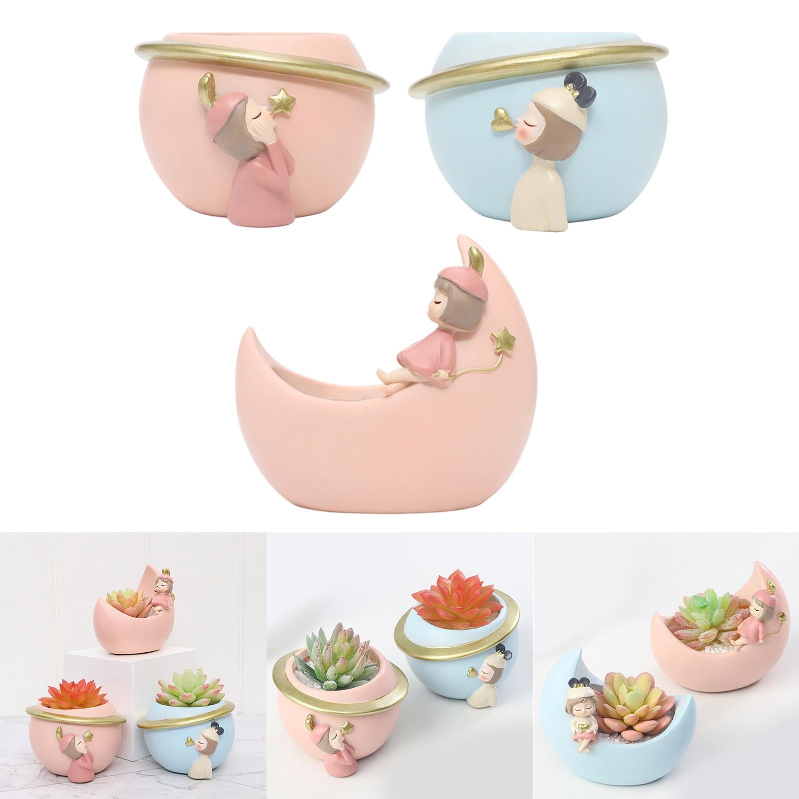 Succulent Planter Desktop Ornament Hand Painted for Outdoor Indoor Kitchen pink