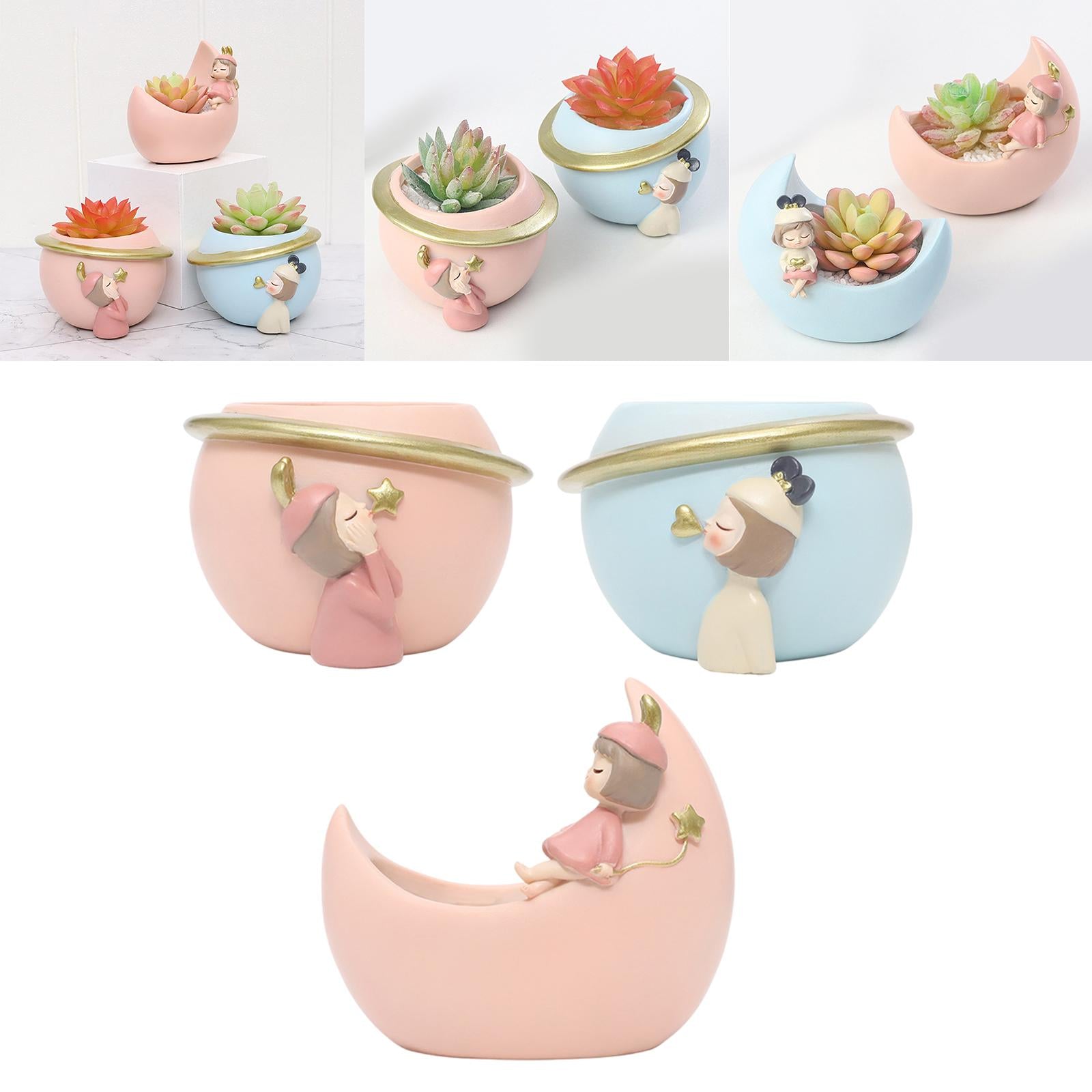 Succulent Planter Desktop Ornament Hand Painted for Outdoor Indoor Kitchen pink