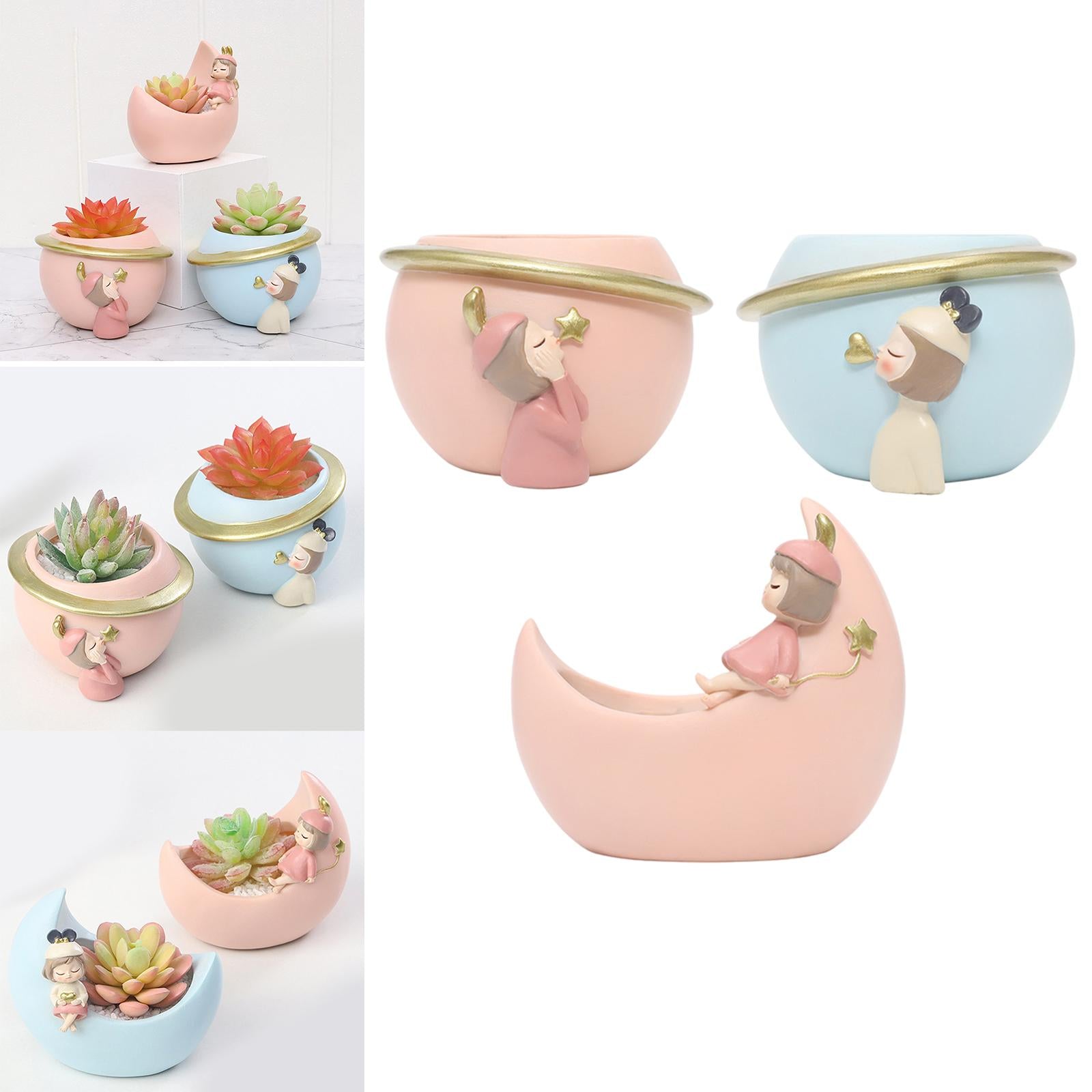 Succulent Planter Desktop Ornament Hand Painted for Outdoor Indoor Kitchen pink