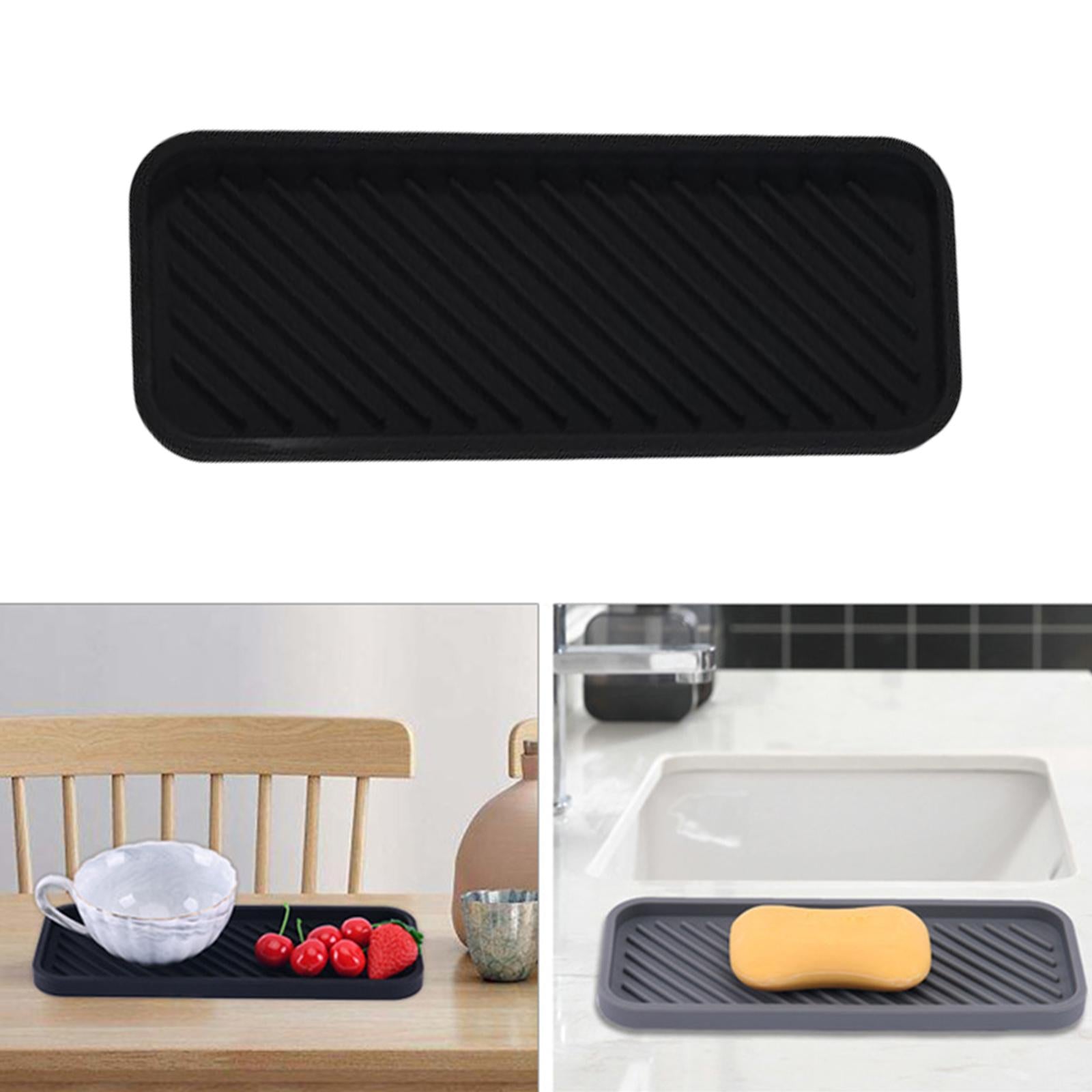Kitchen Organizer Tray Quick Drying Waterproof for Kitchen Makeup Shampoo Black