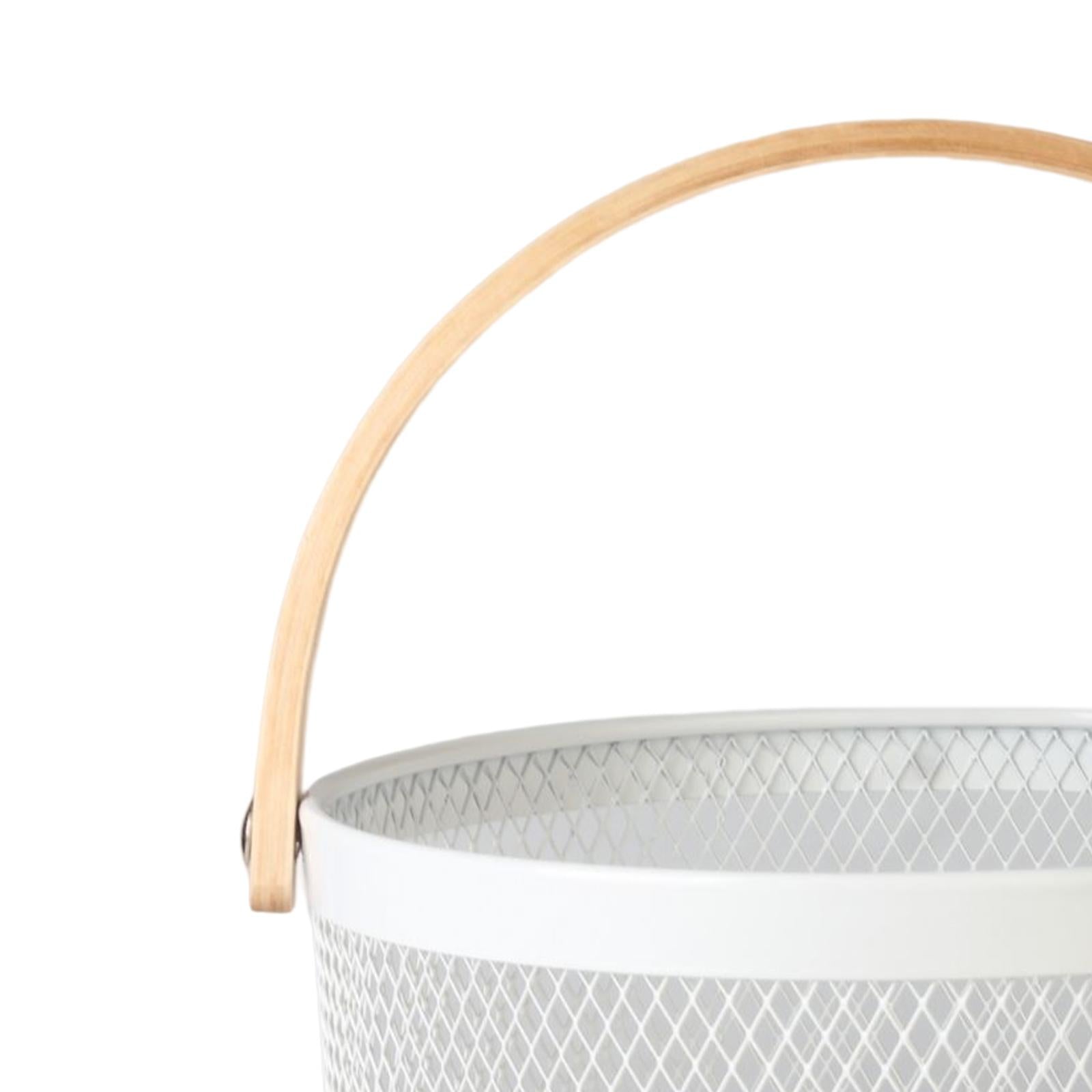 Iron Kitchen Storage Basket with Bamboo Handle for Shopping Entryway Office White
