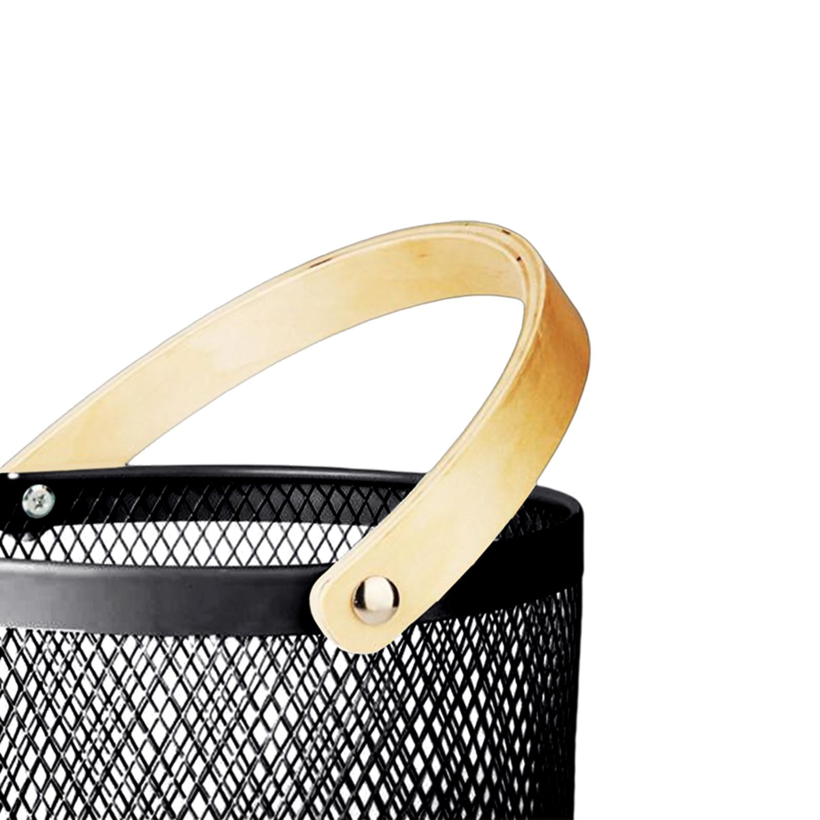 Iron Kitchen Storage Basket with Bamboo Handle for Shopping Entryway Office Black