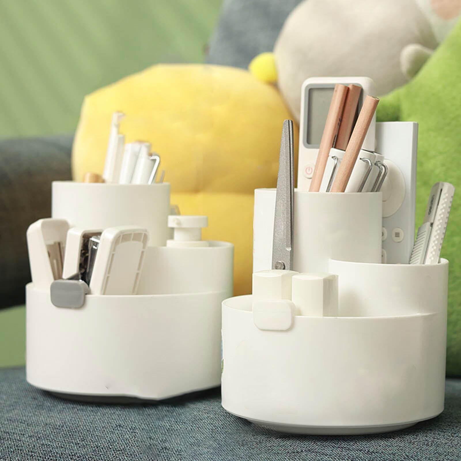 Cute Rotatable Pen Holder Desktop Stationary Multipurpose for Home White