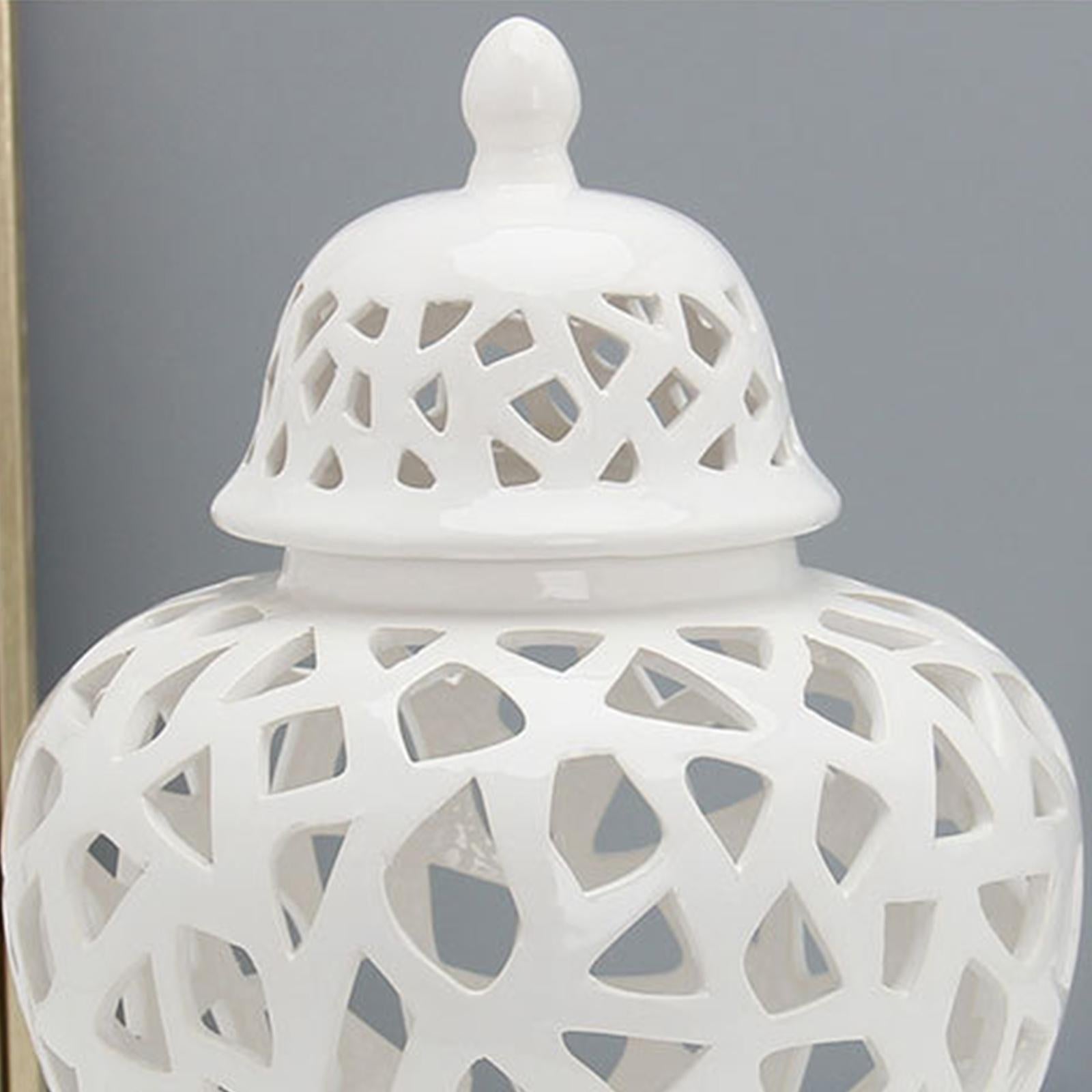 Pierced Ginger Jar with Lid Home Decor Large Handicraft White for Ornaments