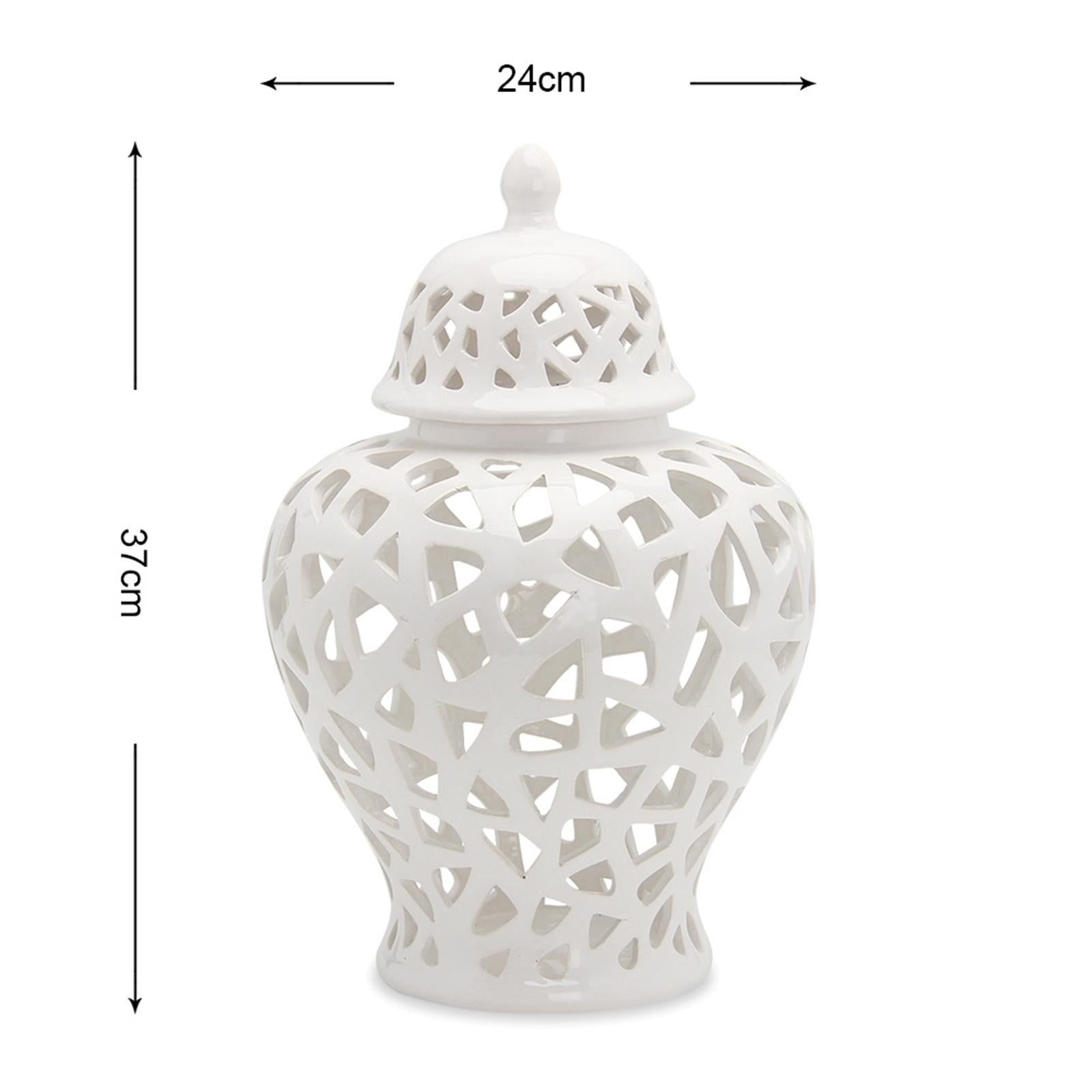 Pierced Ginger Jar with Lid Home Decor Large Handicraft White for Ornaments