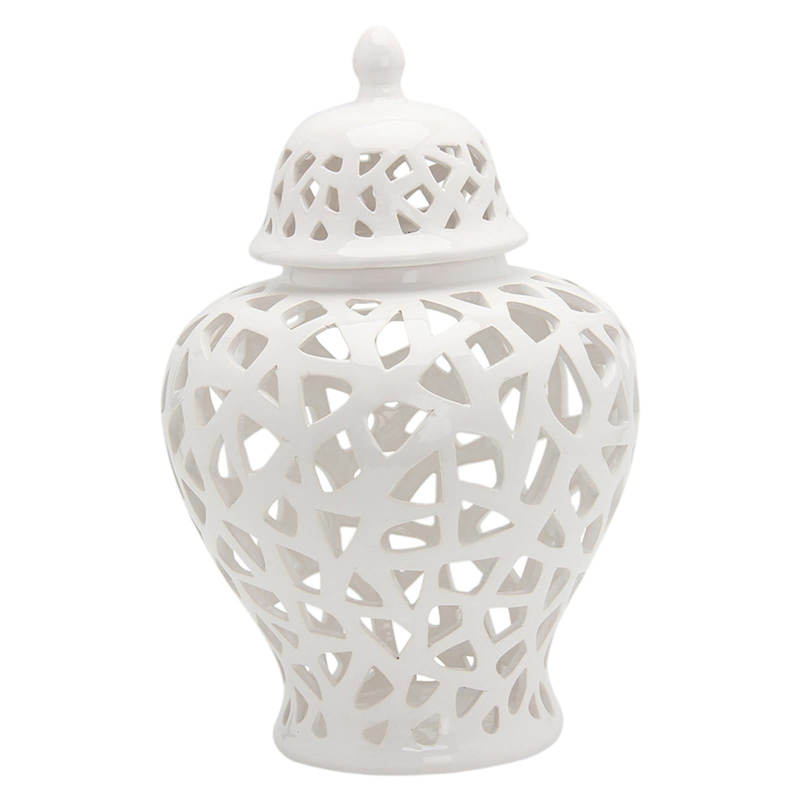 Pierced Ginger Jar with Lid Home Decor Large Handicraft White for Ornaments