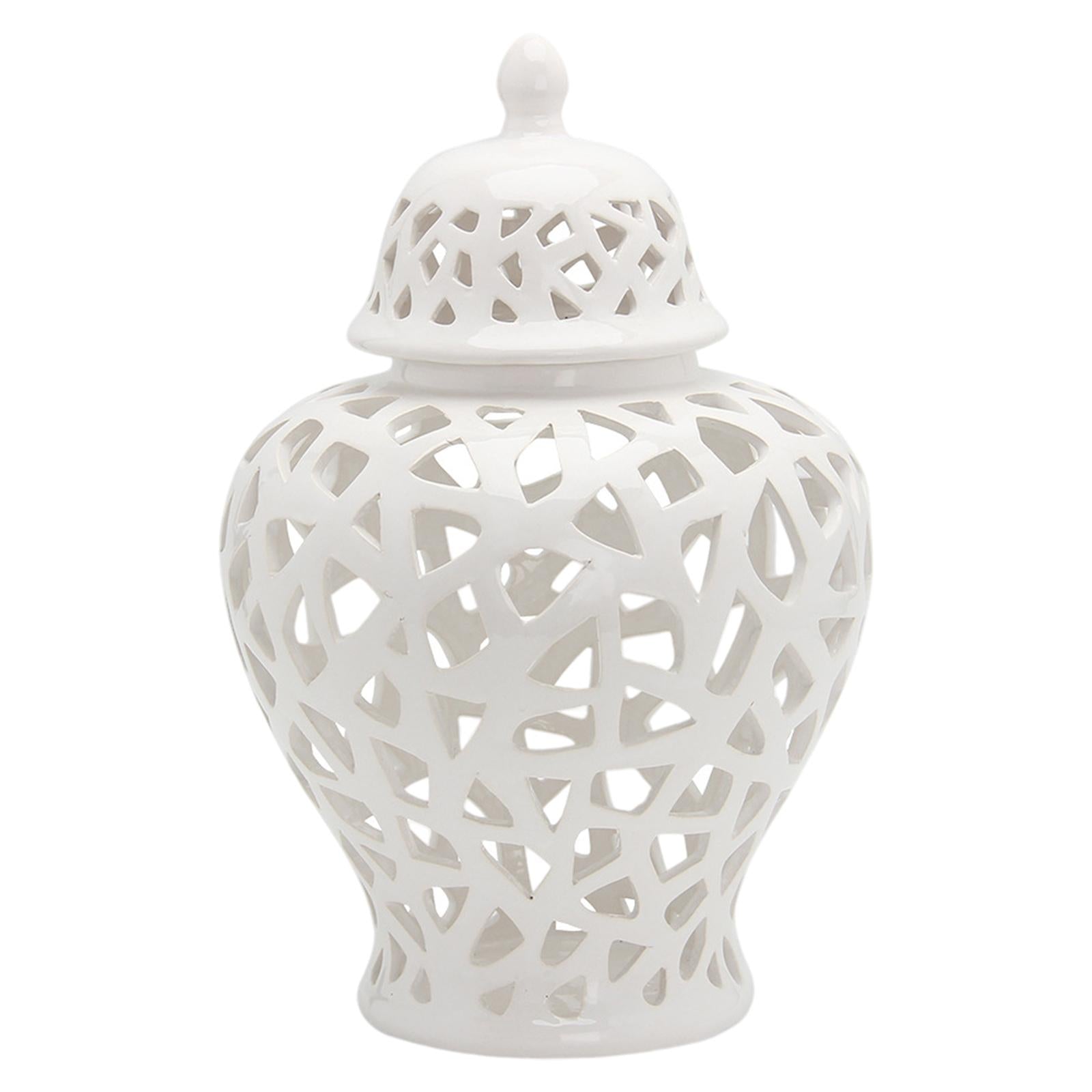 Pierced Ginger Jar with Lid Home Decor Large Handicraft White for Ornaments