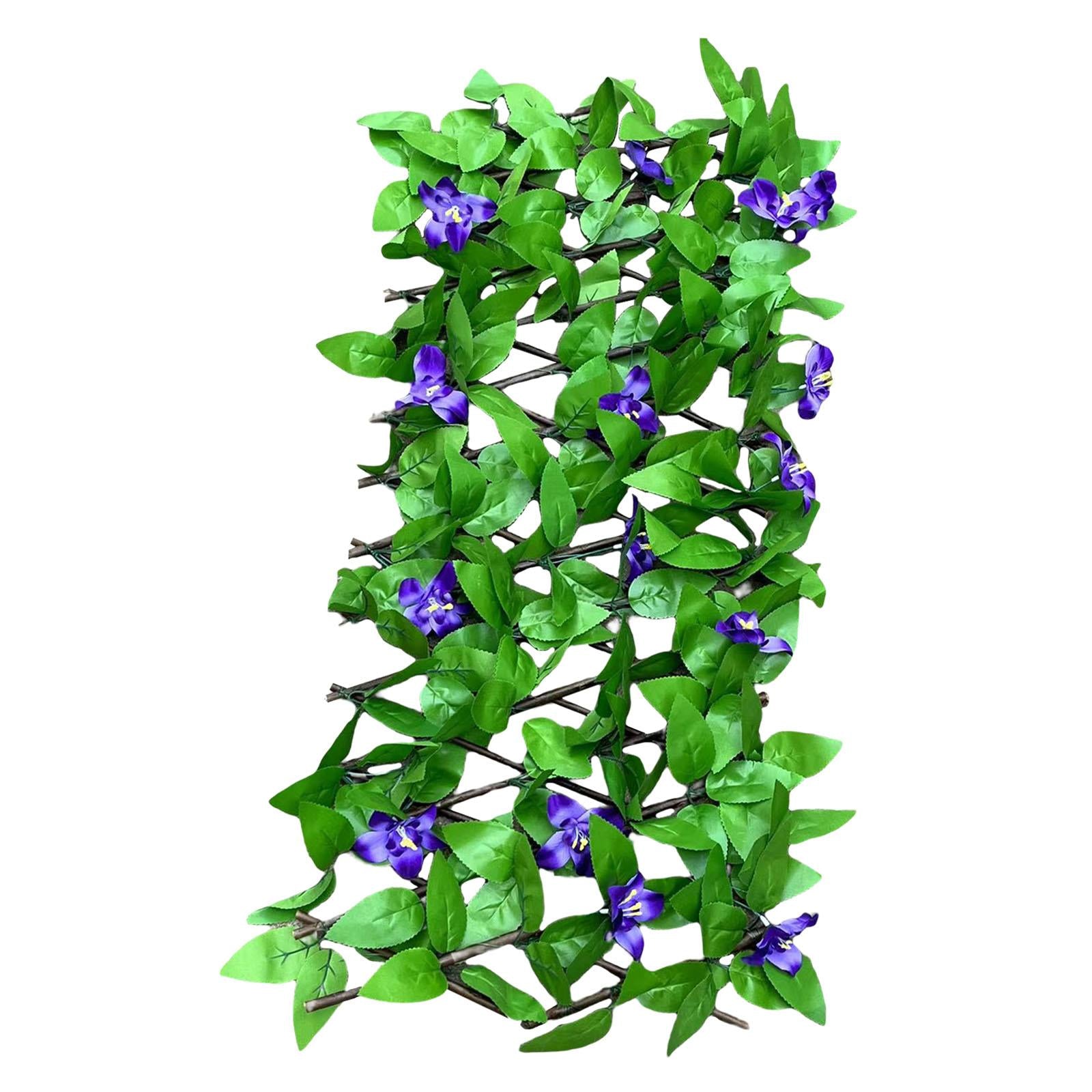 Hedge Faux Privacy Screen Garden Expandable Fence Artificial Flowers& Leaves