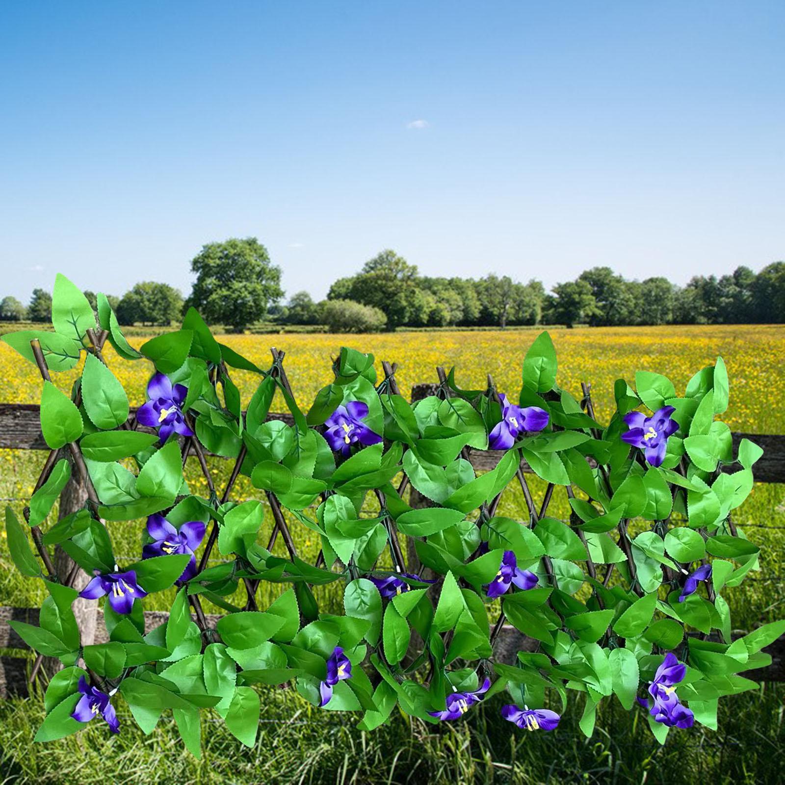 Hedge Faux Privacy Screen Garden Expandable Fence Artificial Flowers& Leaves