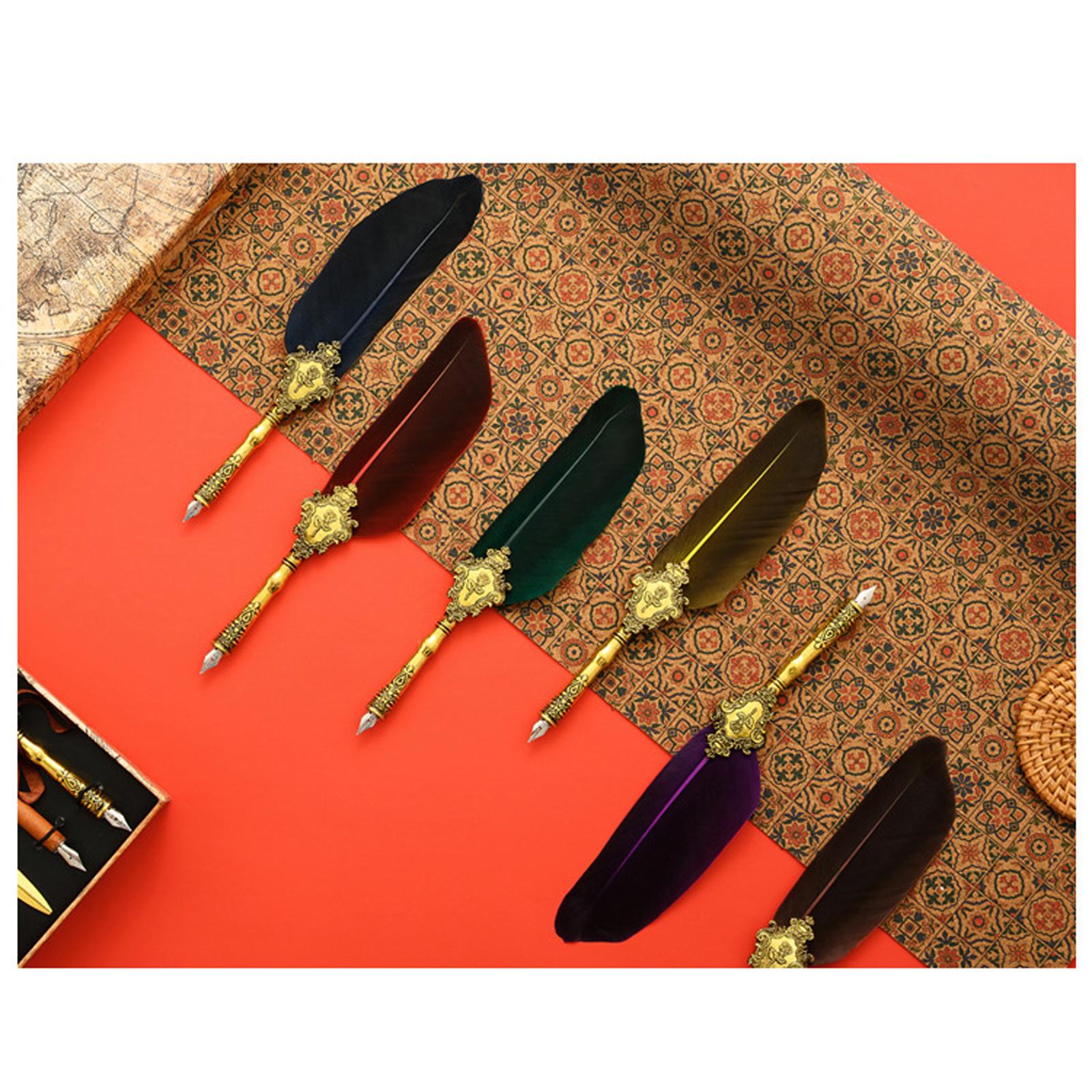 Calligraphy Quill Pen Ink Set Feather Dip Pen Kit for Calligraphy Lovers Lake Blue