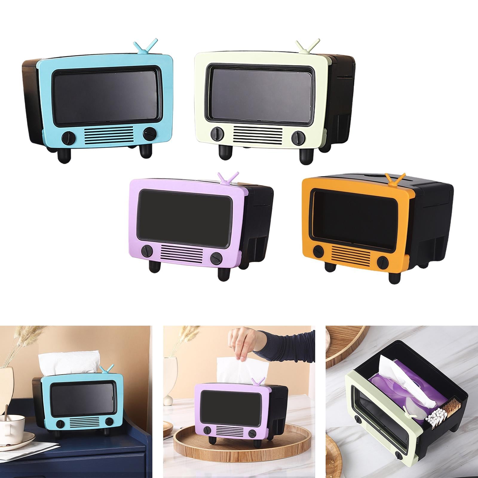 TV Shaped Tissue Box Phone Mount Practical for Desktop Parlor Living Room Blue