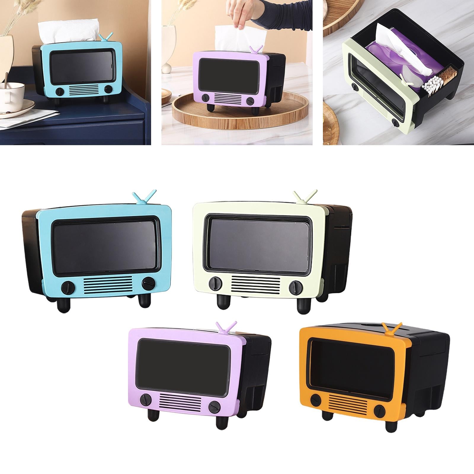 TV Shaped Tissue Box Phone Mount Practical for Desktop Parlor Living Room Blue