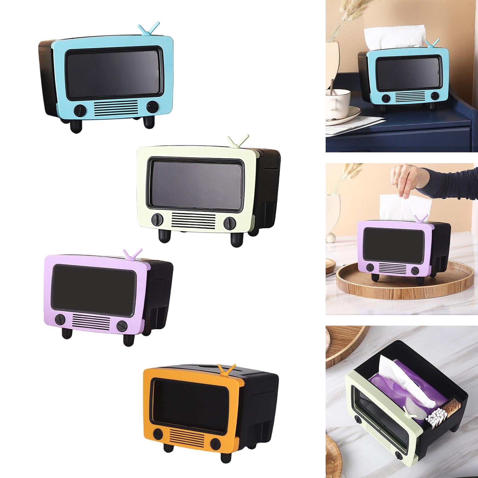 TV Shaped Tissue Box Phone Mount Practical for Desktop Parlor Living Room Blue