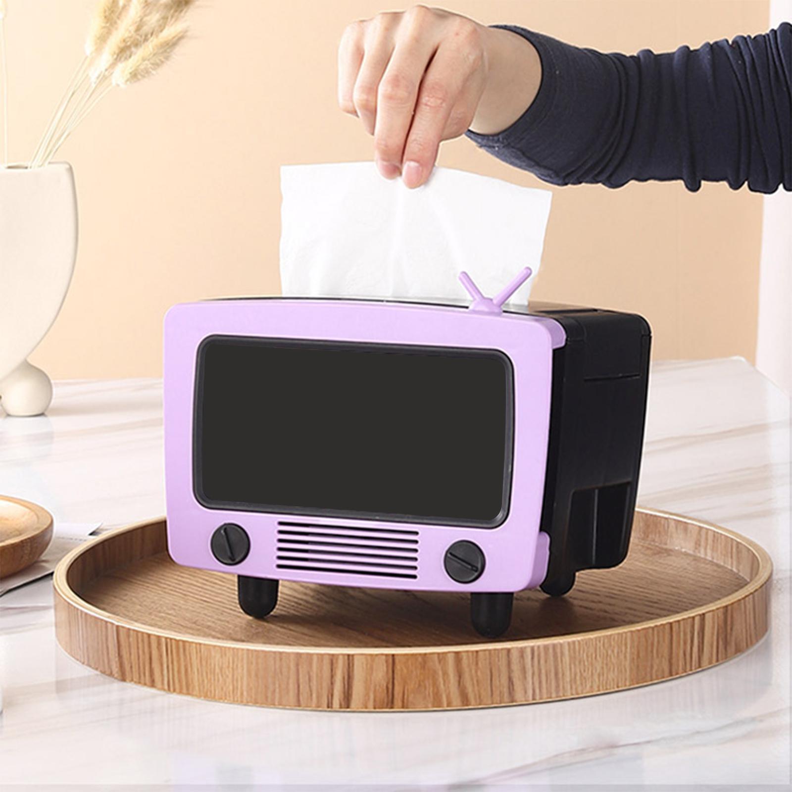 TV Shaped Tissue Box Phone Mount Practical for Desktop Parlor Living Room Purple