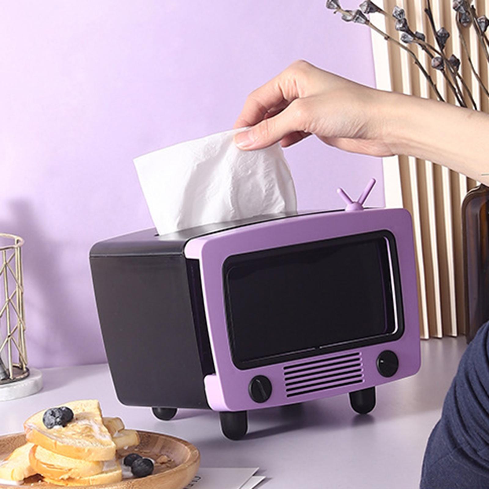 TV Shaped Tissue Box Phone Mount Practical for Desktop Parlor Living Room Purple