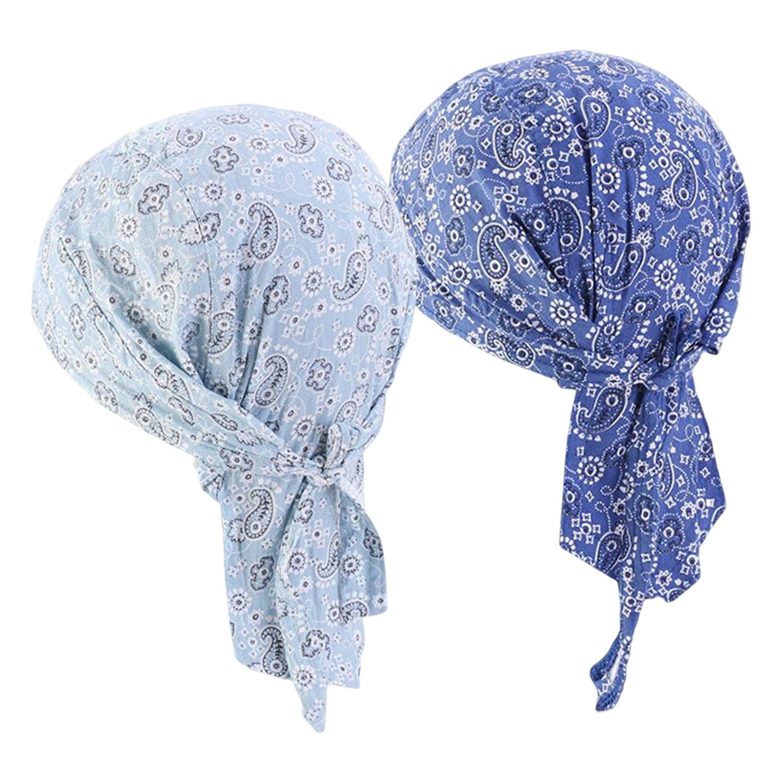 2Pcs Unisex Bandana Beanie Hat Men Women Headband for Fishing Outdoor Sport Blue and Light Blue