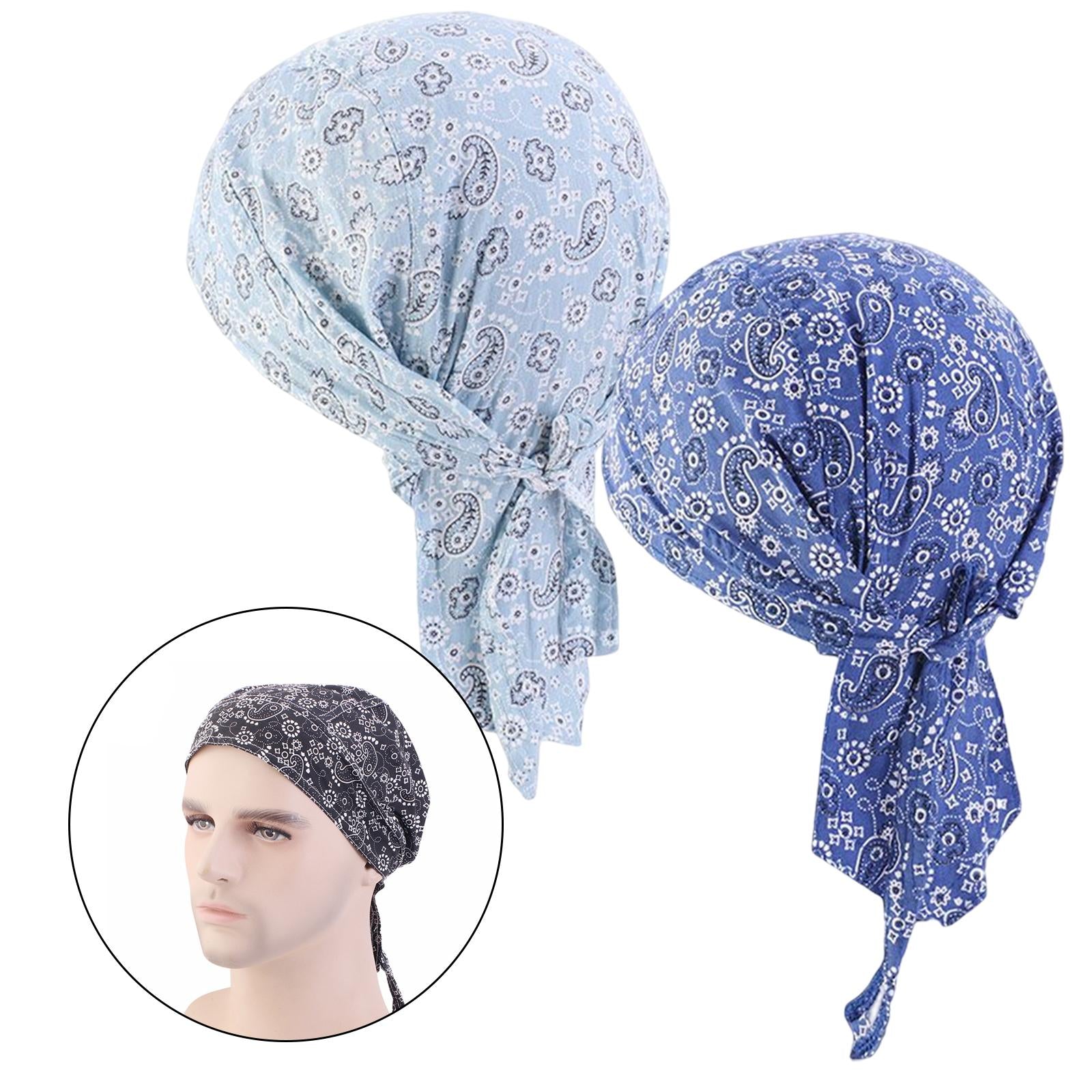 2Pcs Unisex Bandana Beanie Hat Men Women Headband for Fishing Outdoor Sport Blue and Light Blue