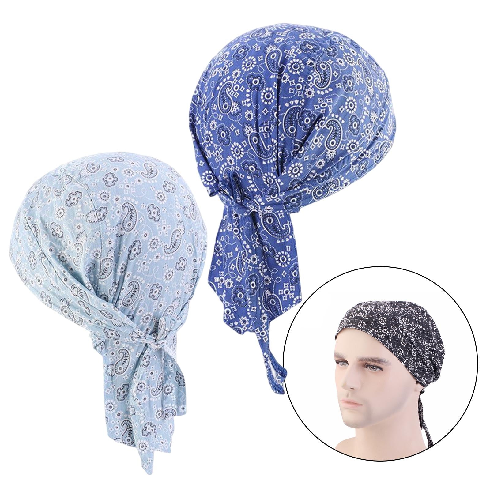 2Pcs Unisex Bandana Beanie Hat Men Women Headband for Fishing Outdoor Sport Blue and Light Blue