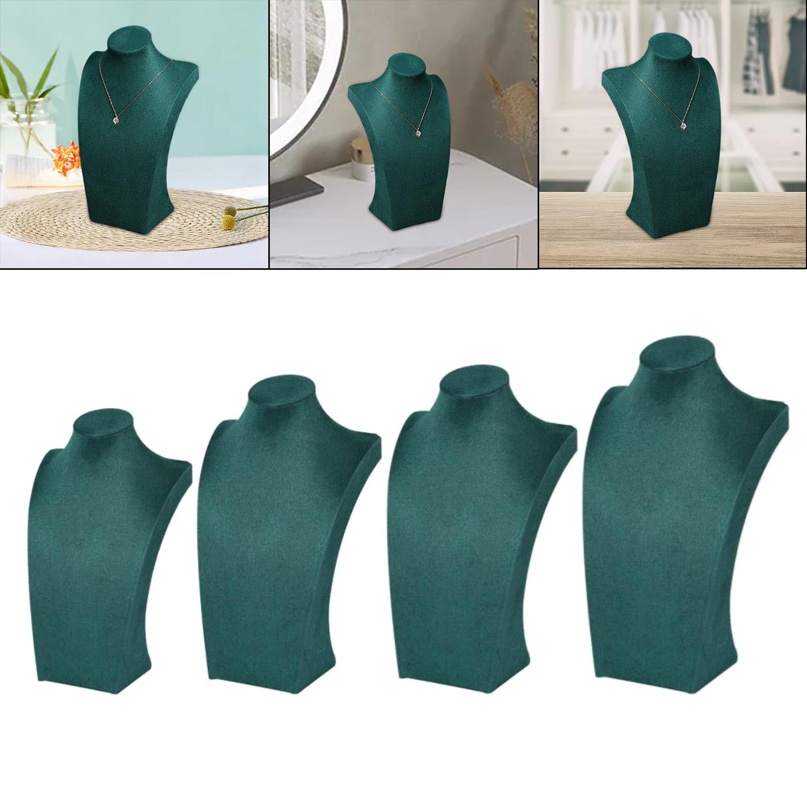 Velvet Necklace Stand Easel Bust Holder Mannequin Chain Display Organizer Green 20cm