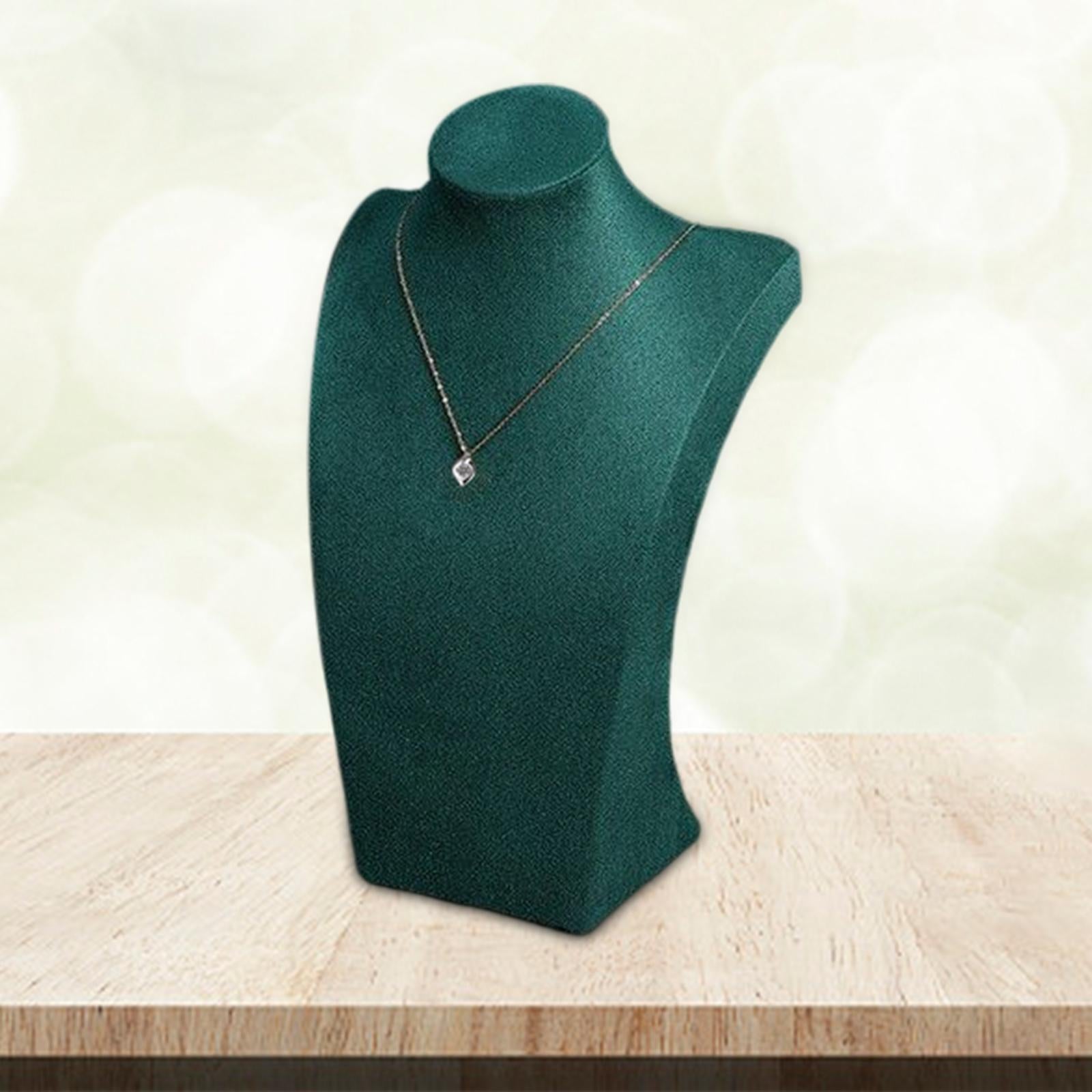 Velvet Necklace Stand Easel Bust Holder Mannequin Chain Display Organizer Green 25cm