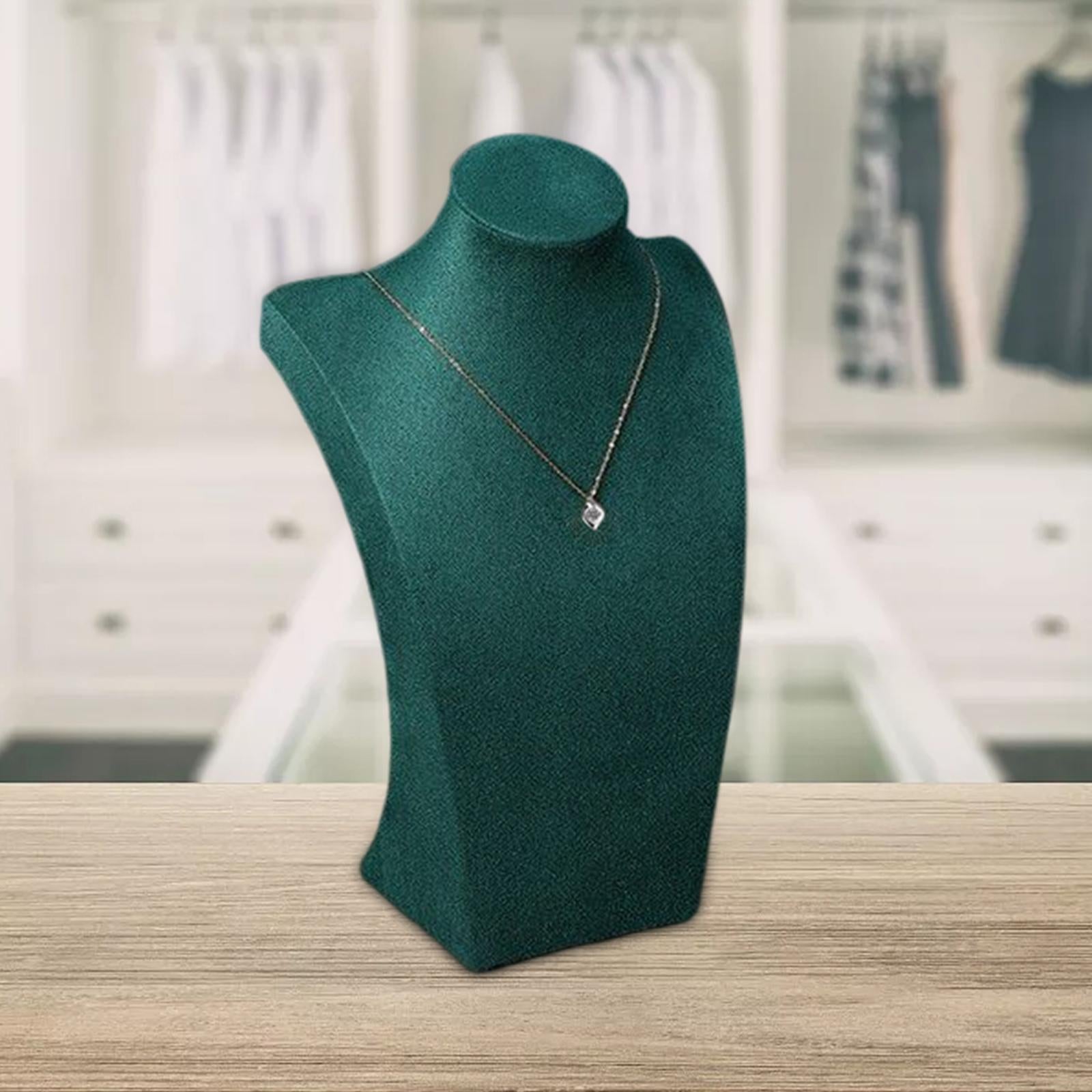 Velvet Necklace Stand Easel Bust Holder Mannequin Chain Display Organizer Green 25cm