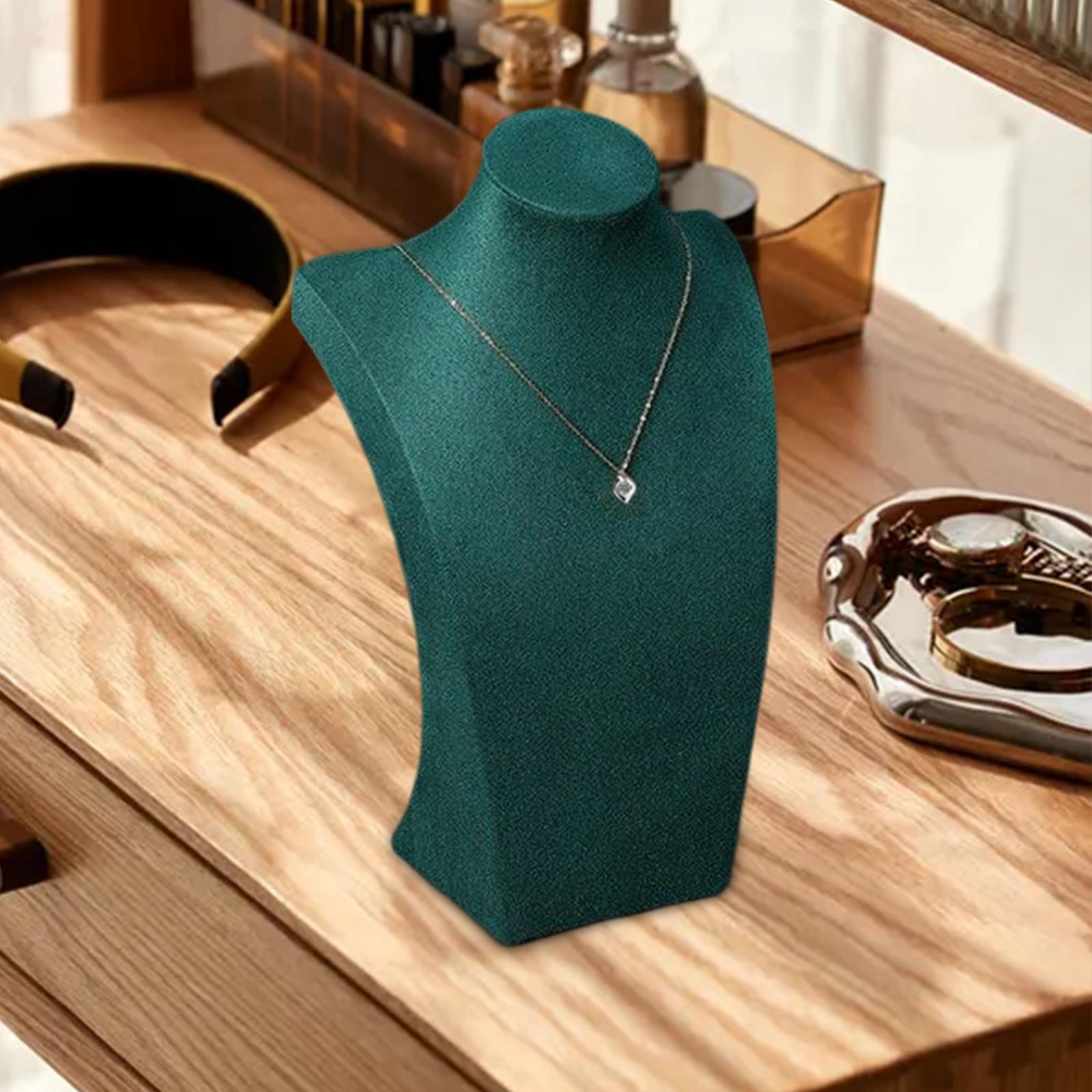 Velvet Necklace Stand Easel Bust Holder Mannequin Chain Display Organizer Green 25cm