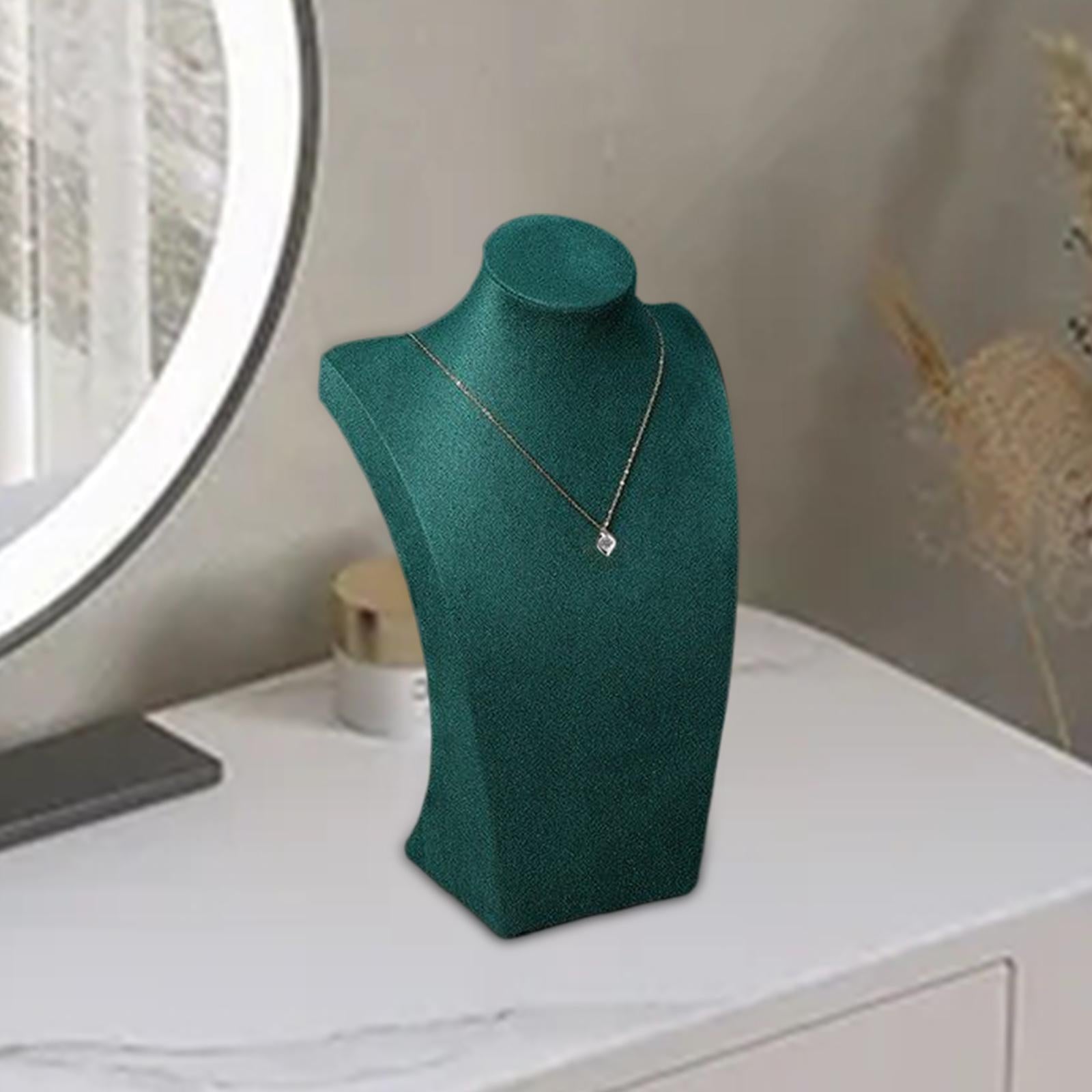 Velvet Necklace Stand Easel Bust Holder Mannequin Chain Display Organizer Green 25cm