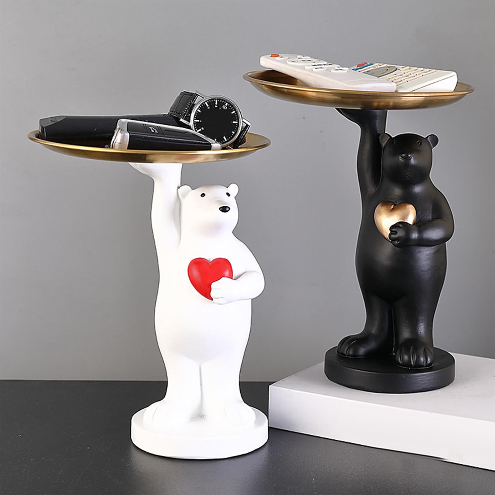 Nordic Style Polar Bear Statue Storage Tray for Entrance Dining Table Black