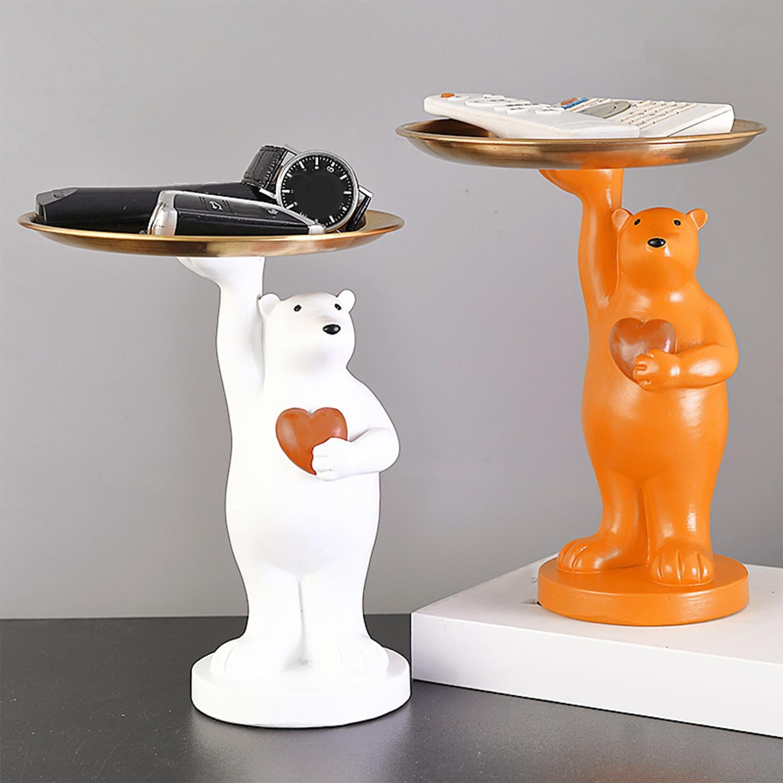 Nordic Style Polar Bear Statue Storage Tray for Entrance Dining Table Orange