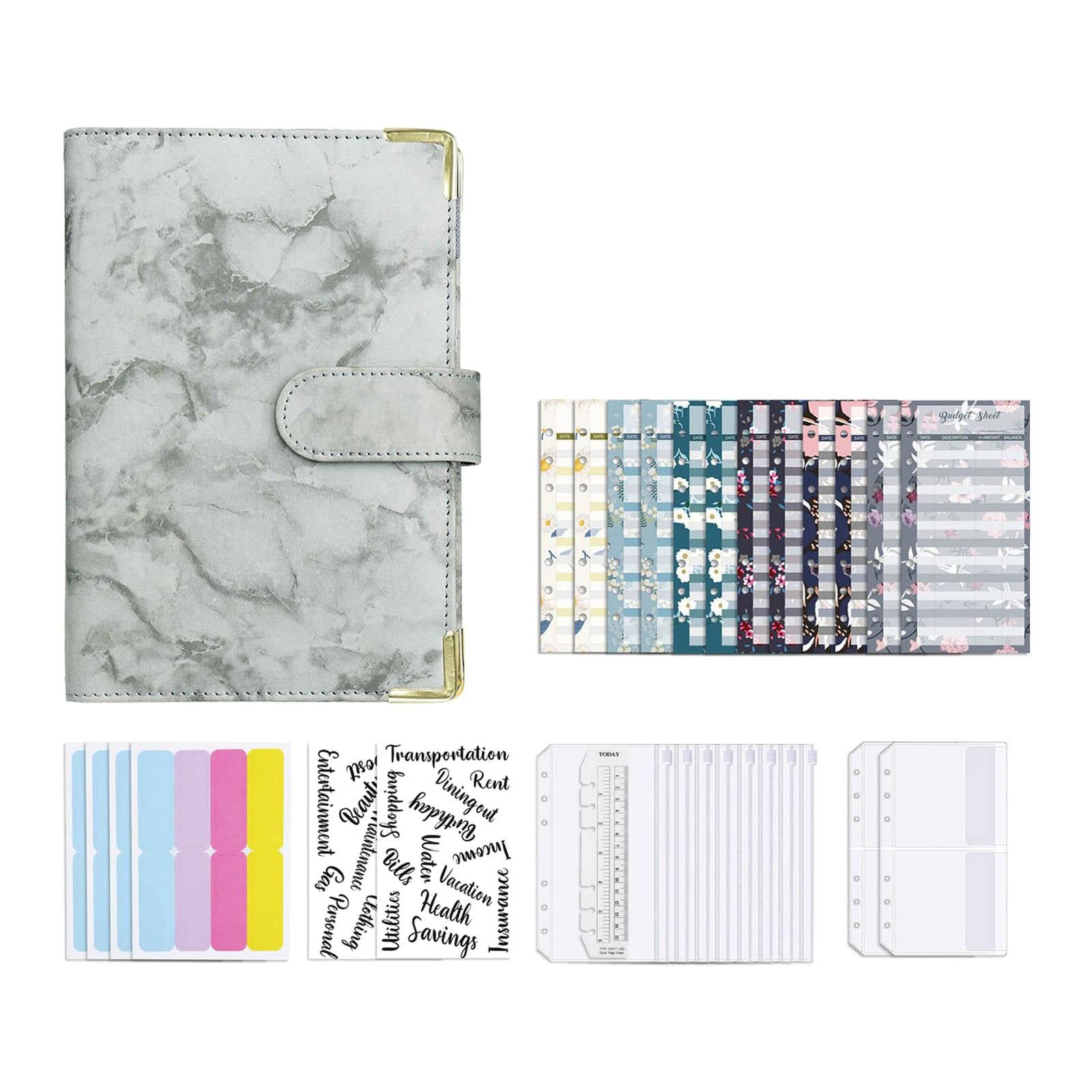 Notebook Binder with Label Stickers for Cash Bills Budgeting Expense Saving Gray