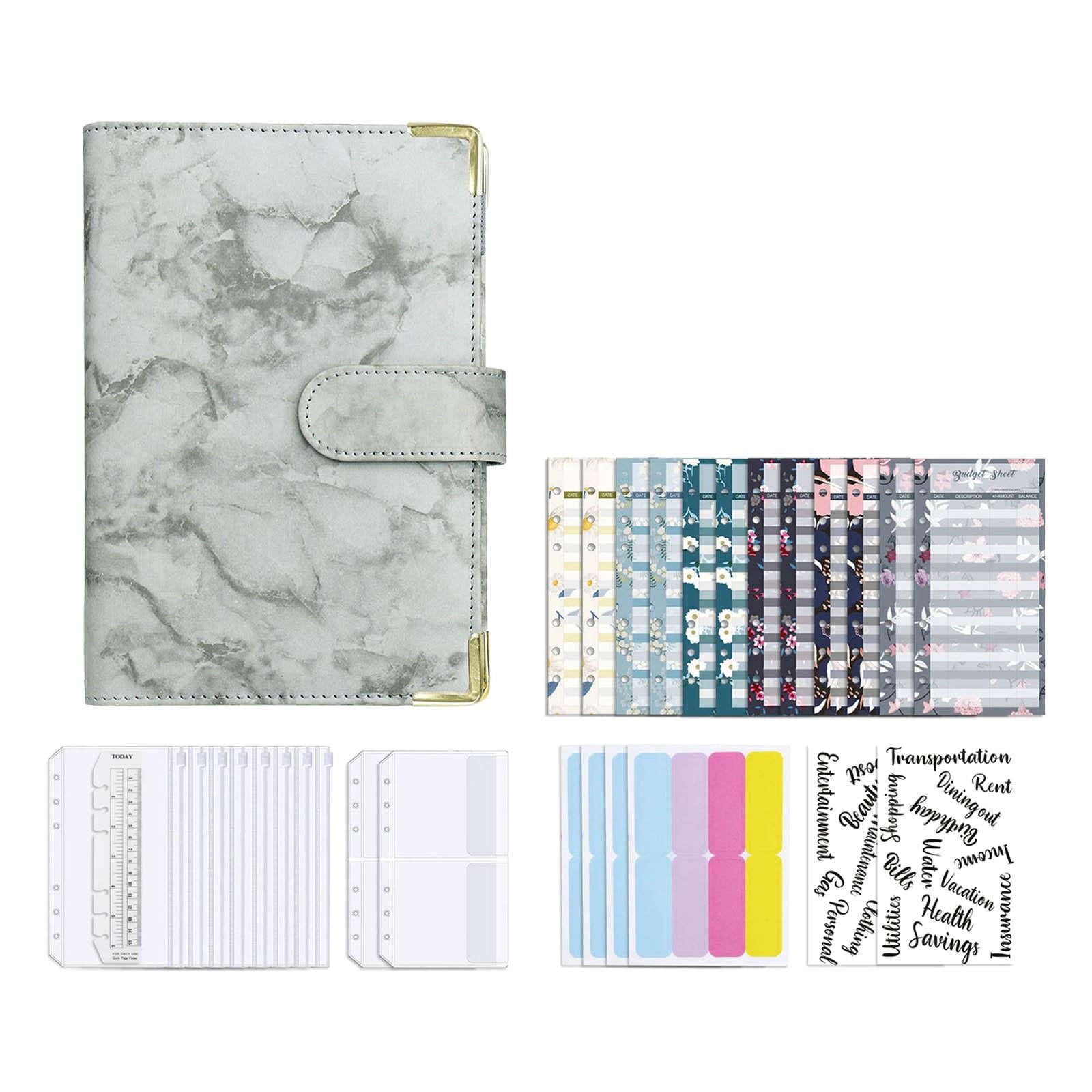 Notebook Binder with Label Stickers for Cash Bills Budgeting Expense Saving Gray