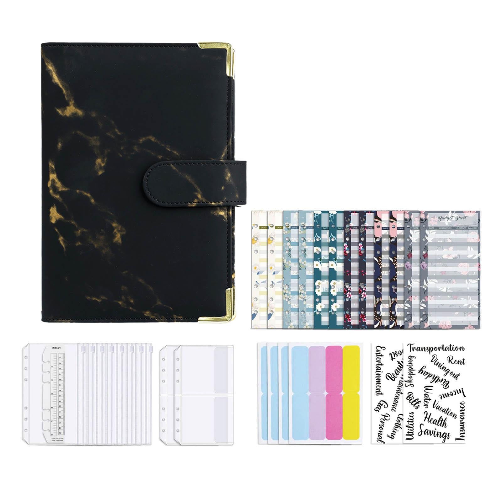 Notebook Binder with Label Stickers for Cash Bills Budgeting Expense Saving Black