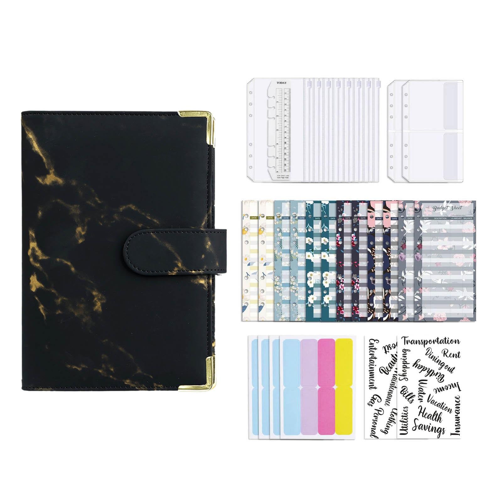 Notebook Binder with Label Stickers for Cash Bills Budgeting Expense Saving Black