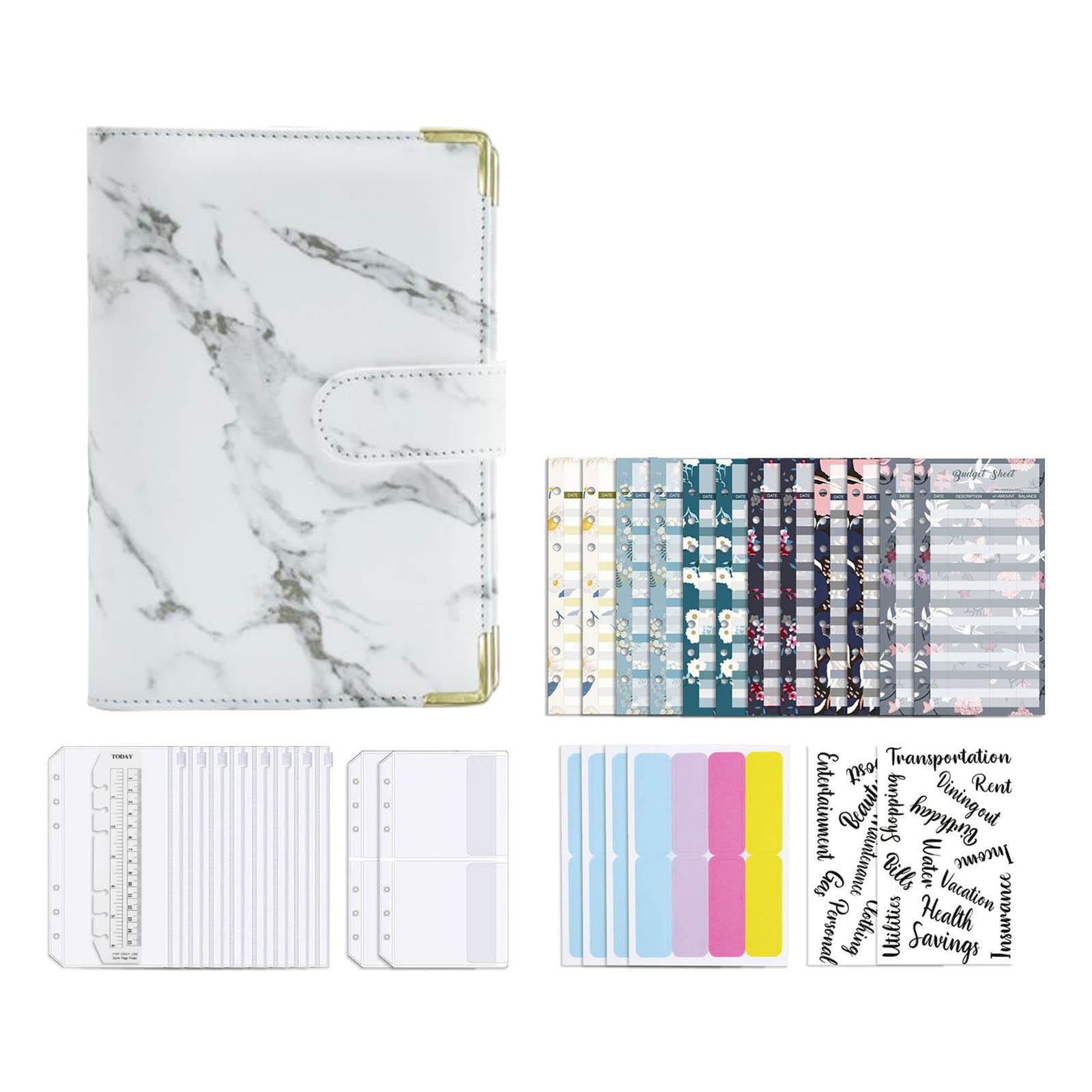 Notebook Binder with Label Stickers for Cash Bills Budgeting Expense Saving White