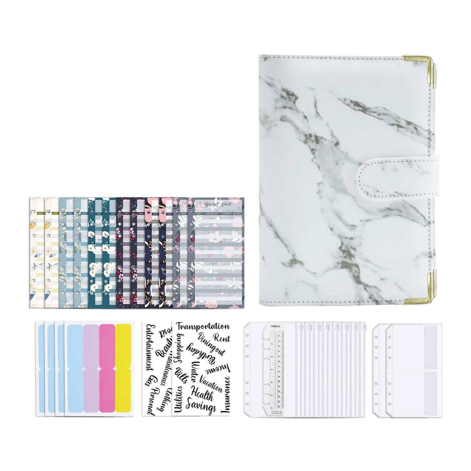 Notebook Binder with Label Stickers for Cash Bills Budgeting Expense Saving White