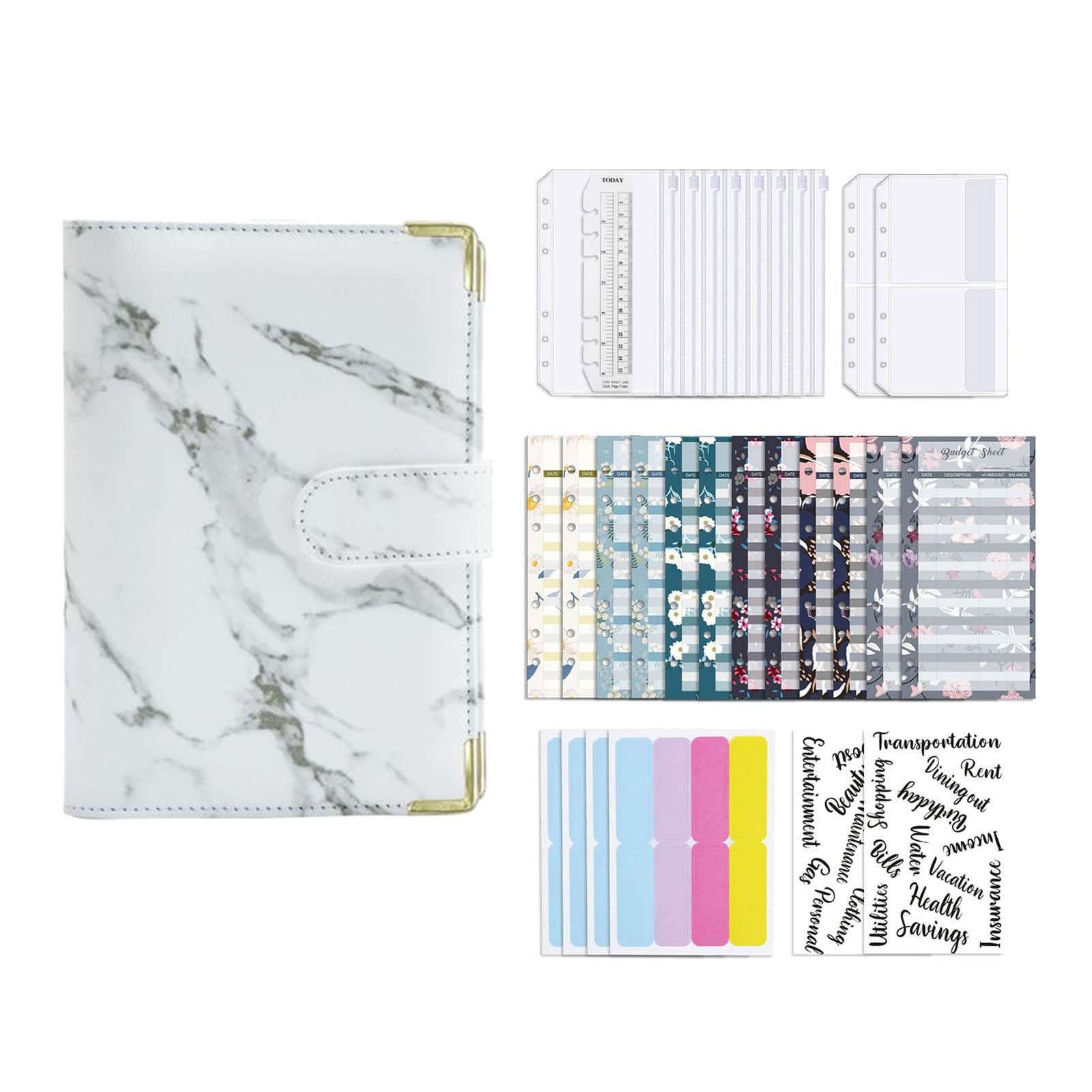 Notebook Binder with Label Stickers for Cash Bills Budgeting Expense Saving White