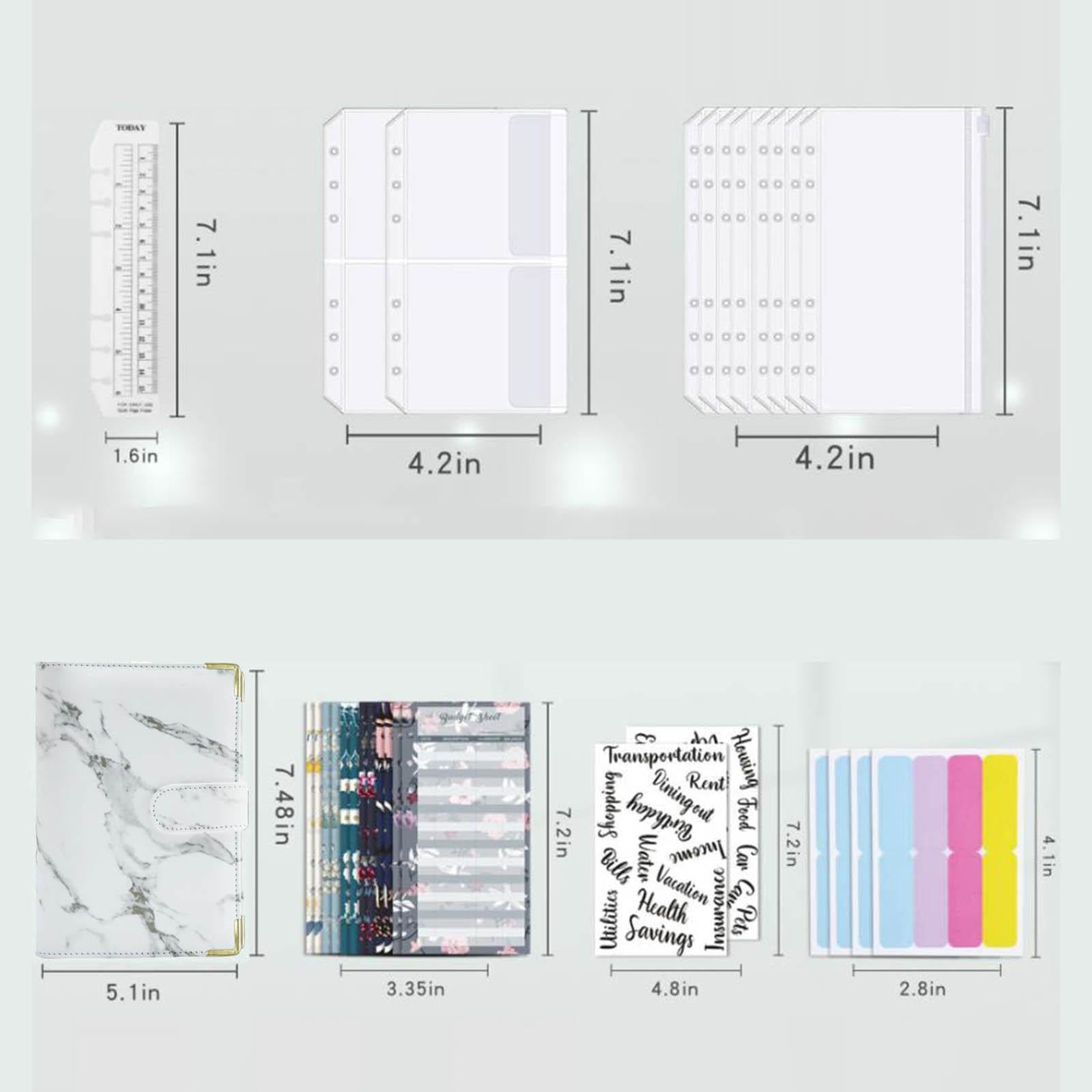 Notebook Binder with Label Stickers for Cash Bills Budgeting Expense Saving White
